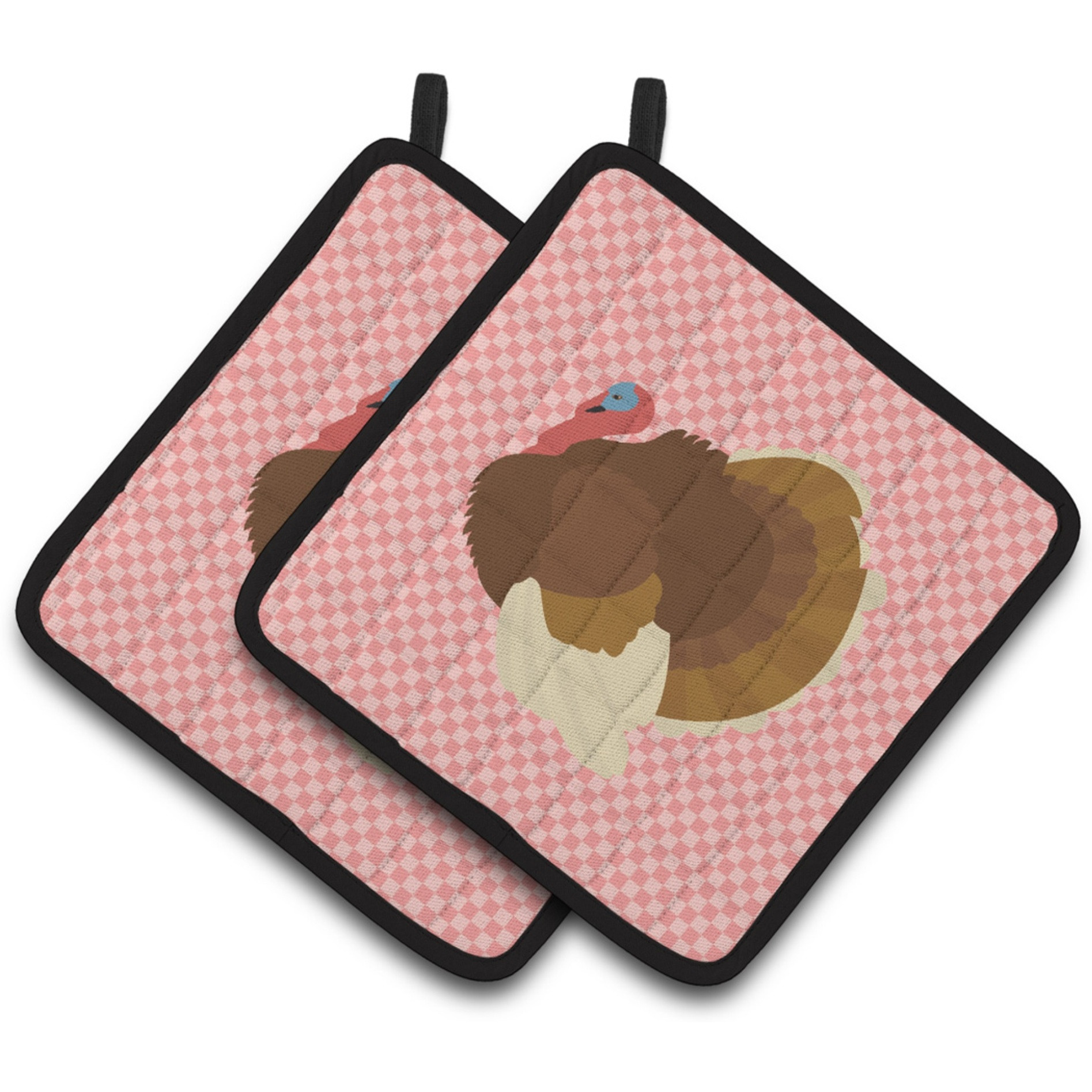 &quotCaroline's Treasures French Turkey Dindon Pink Check Decorated Pot Holder, 7.5"" x 7.5"""
