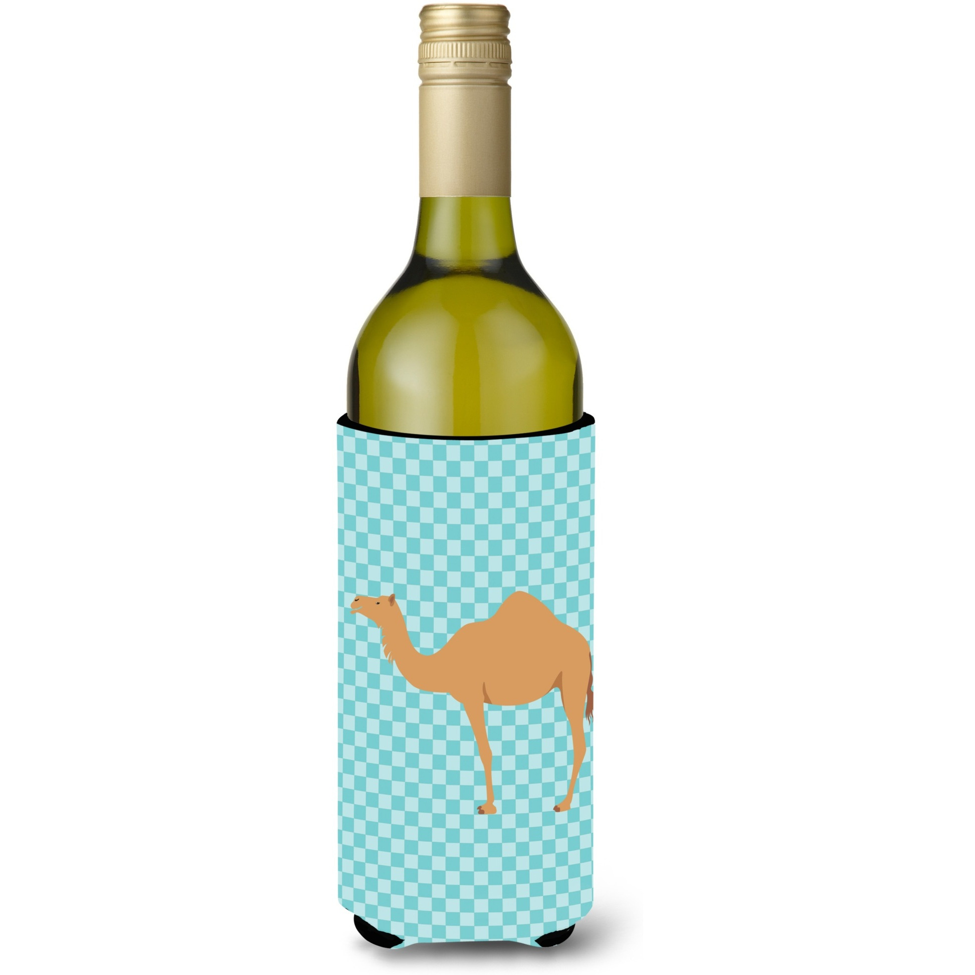 &quotCaroline's Treasures Arabian Camel Dromedary Blue Check Decorative Bottle Hugger, 750 ml, Multicolor"