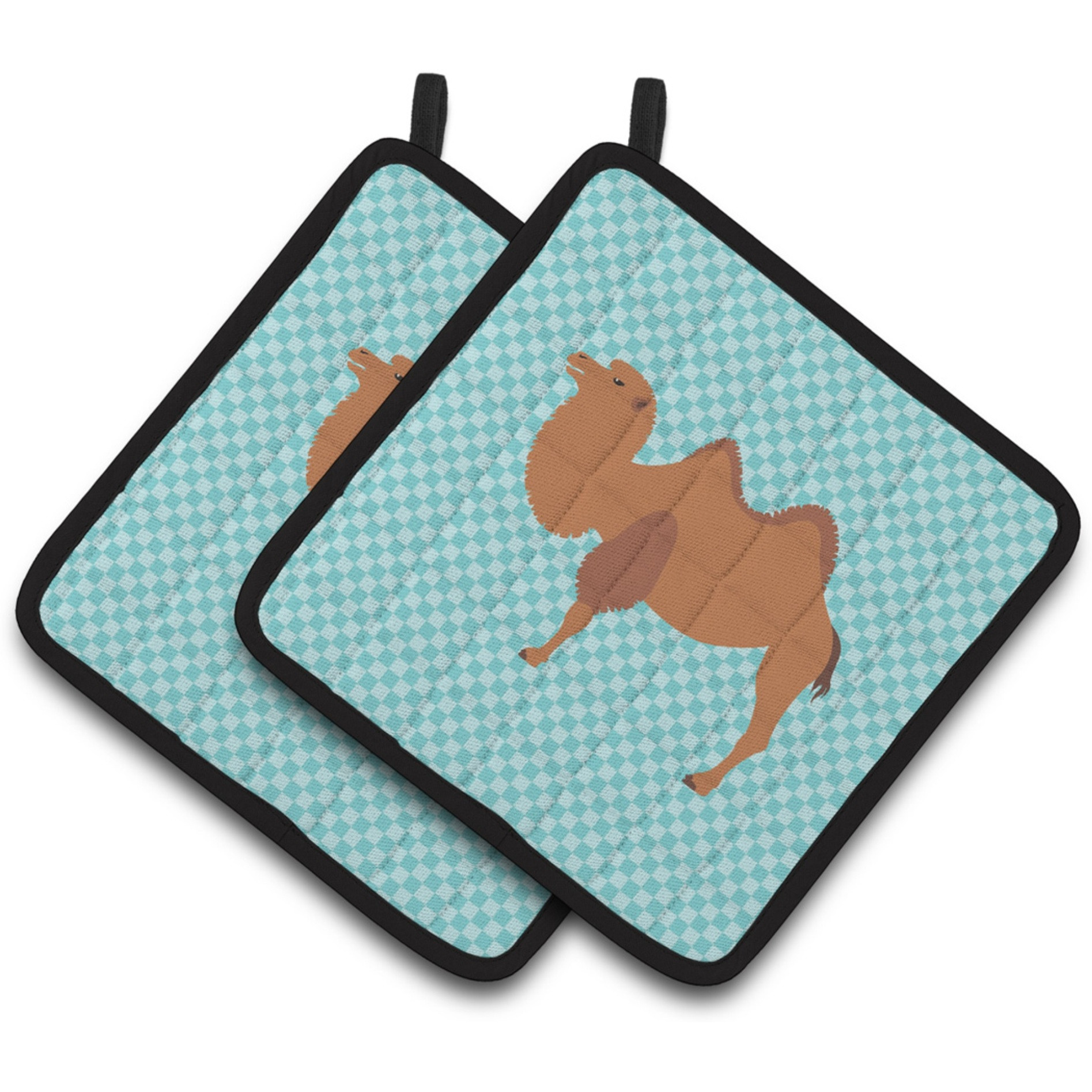 &quotCaroline's Treasures Bactrian Camel Blue Check Decorated Pot Holder, 7.5"" x 7.5"""