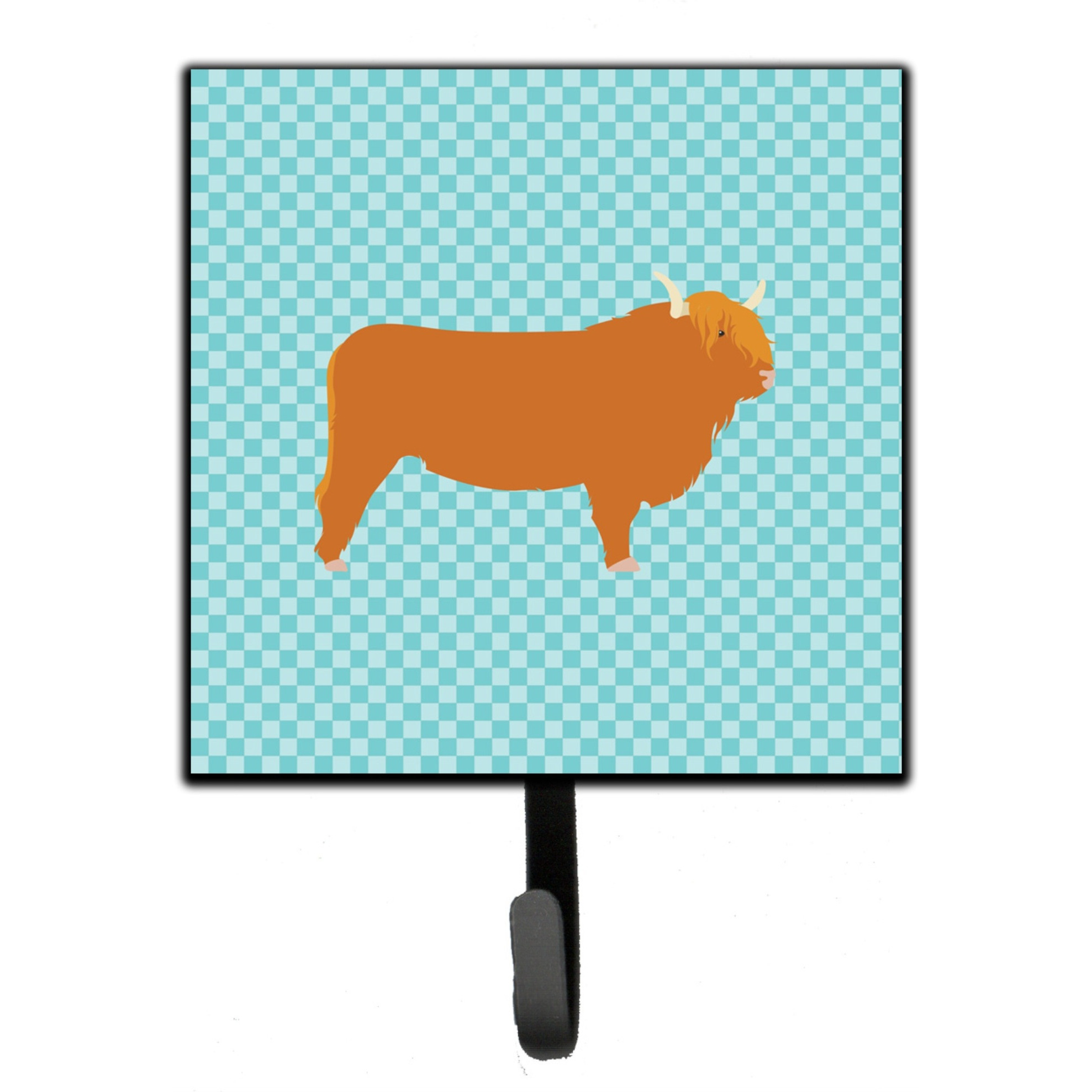 &quotCaroline's Treasures Highland Cow Blue Check Wall Hook, Small, Multicolor"
