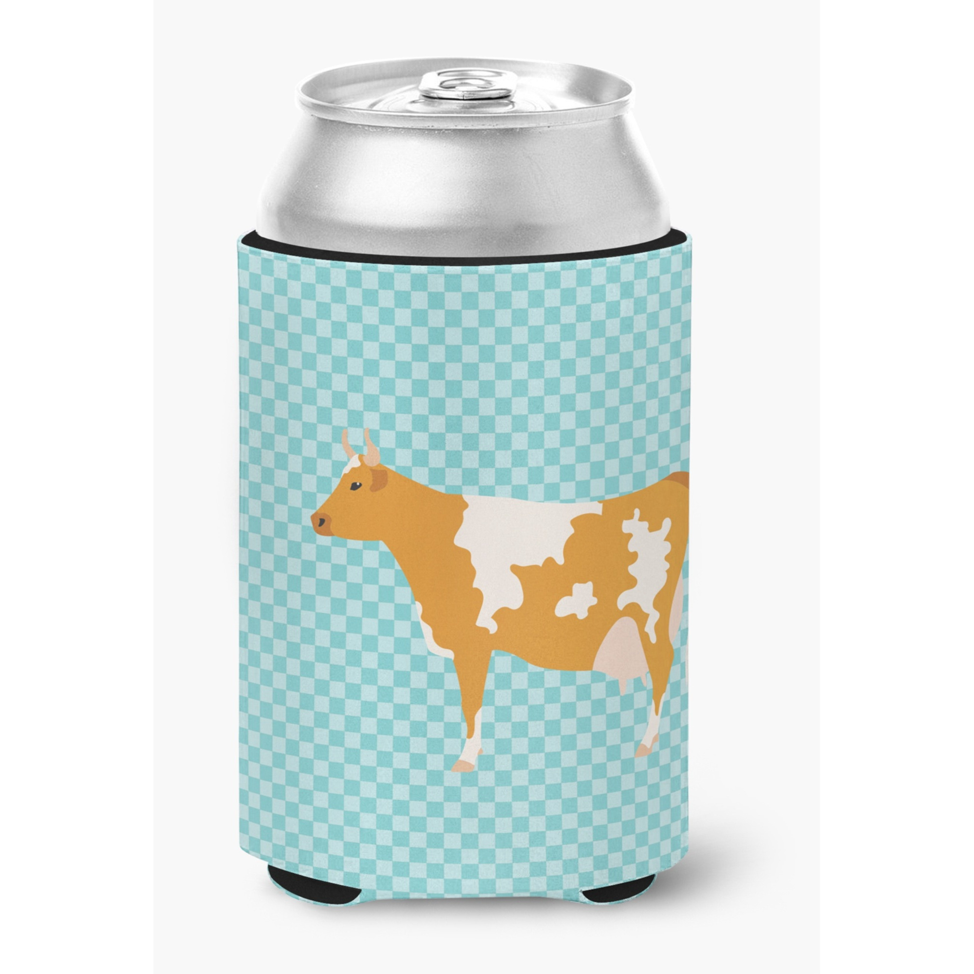 &quotCaroline's Treasures Guernsey Cow Blue Check Decorative Can Hugger, Multicolor"