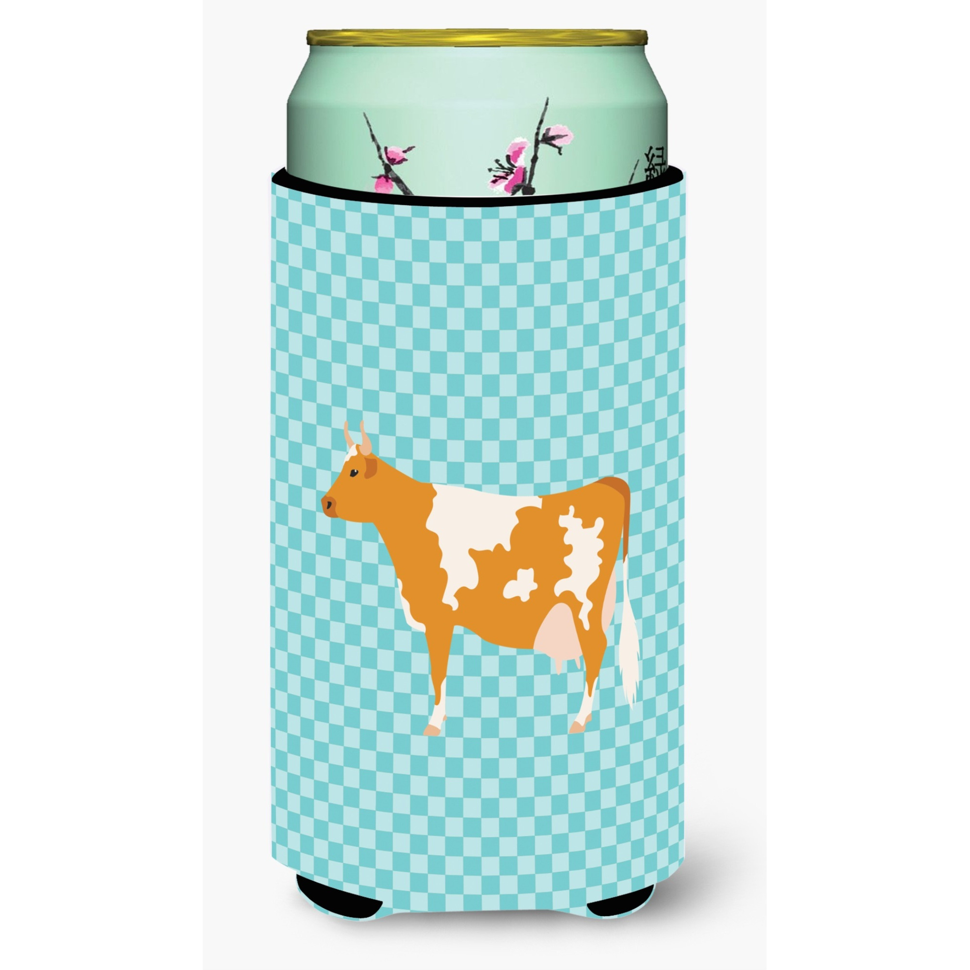 &quotCaroline's Treasures Guernsey Cow Blue Check Decorative Can Hugger, Tall Boy, Multicolor"