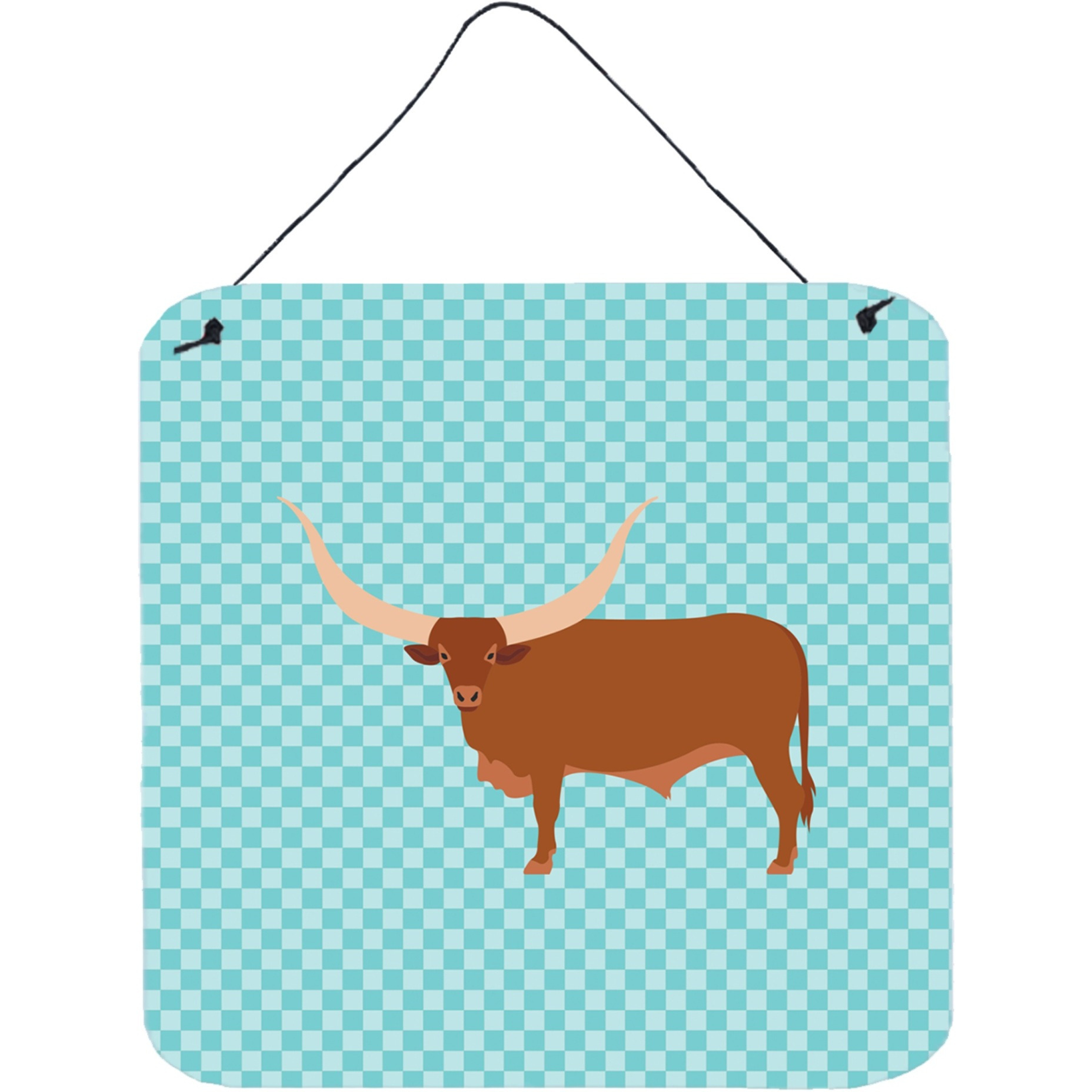 &quotCaroline's Treasures Blue Ankole-Watusu Cow Check Metal Print, 6"" H x 6"" W"