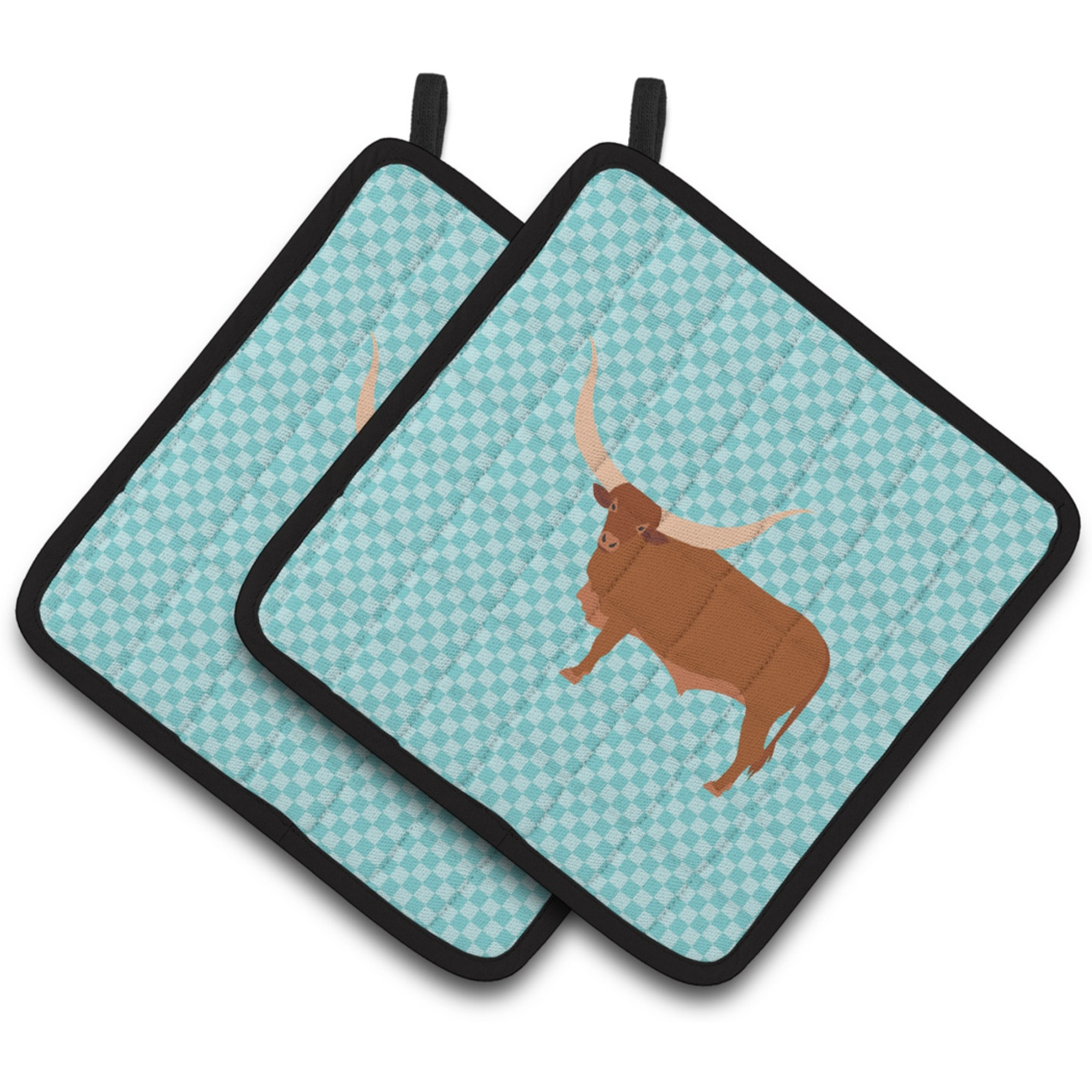 &quotCaroline's Treasures Ankole-Watusu Cow Blue Check Decorated Pot Holder, 7.5"" x 7.5"""