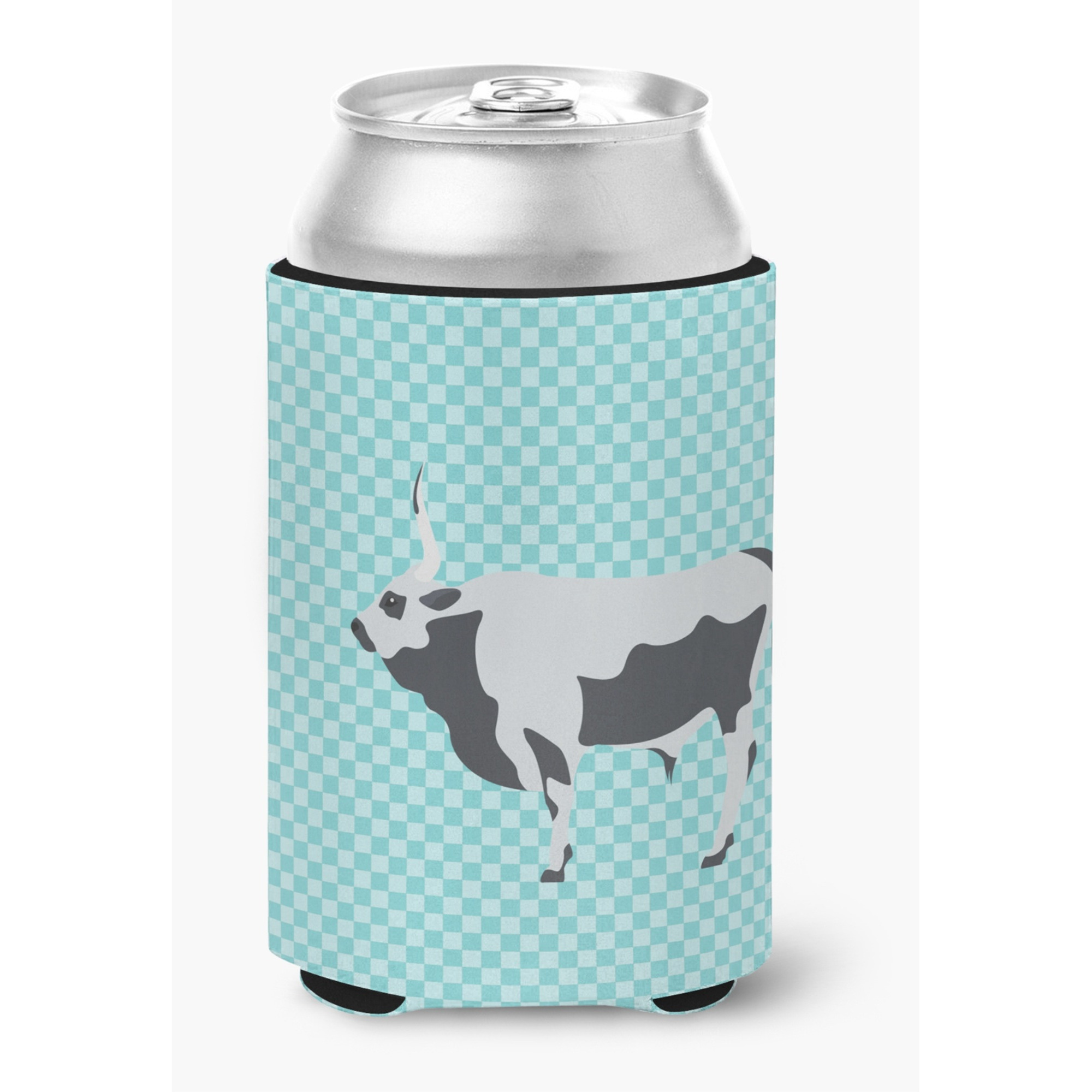 &quotCaroline's Treasures Hungarian Grey Steppe Cow Blue Check Decorative Can Hugger, Multicolor"
