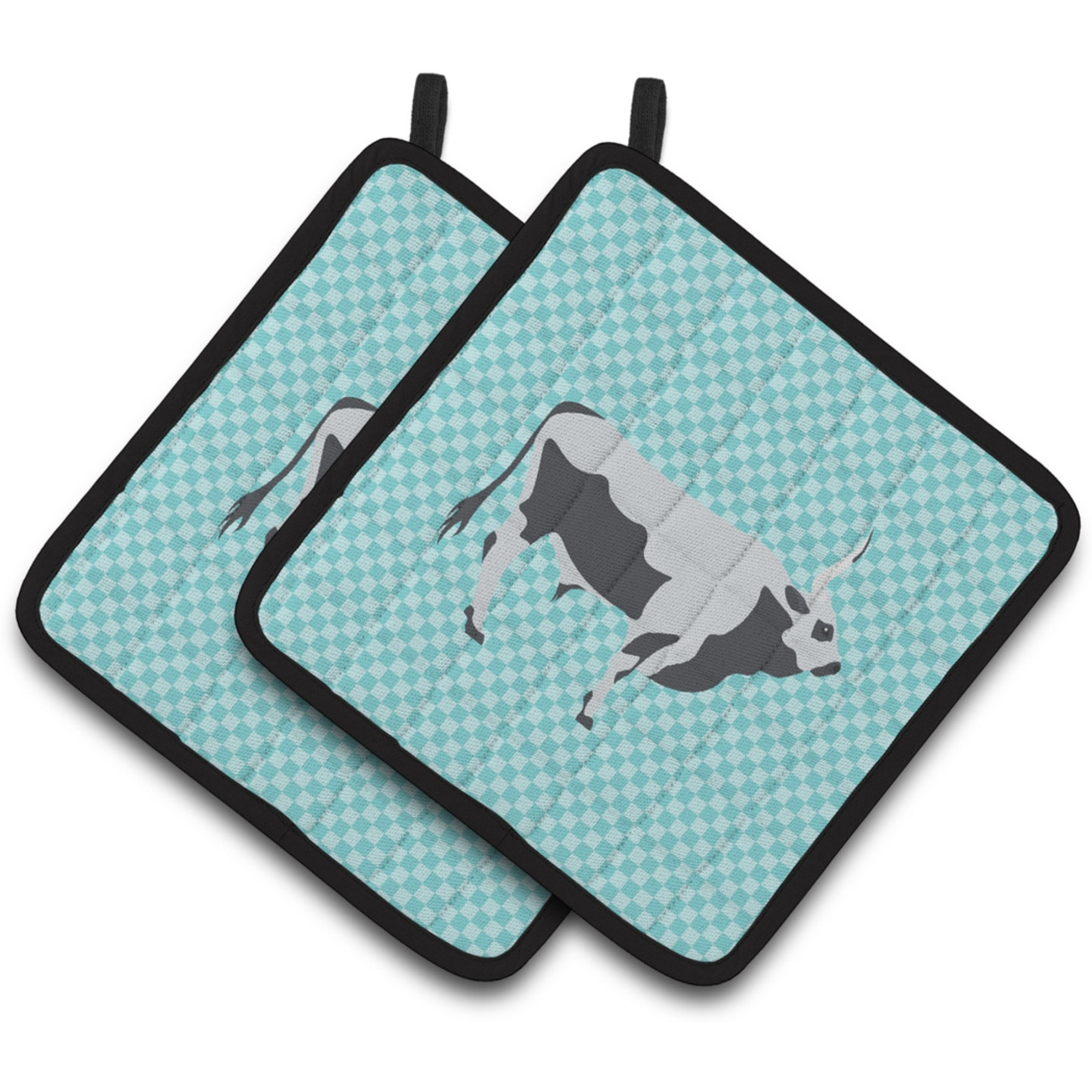 &quotCaroline's Treasures Hungarian Grey Steppe Cow Blue Check Decorated Pot Holder, 7.5"" x 7.5"""