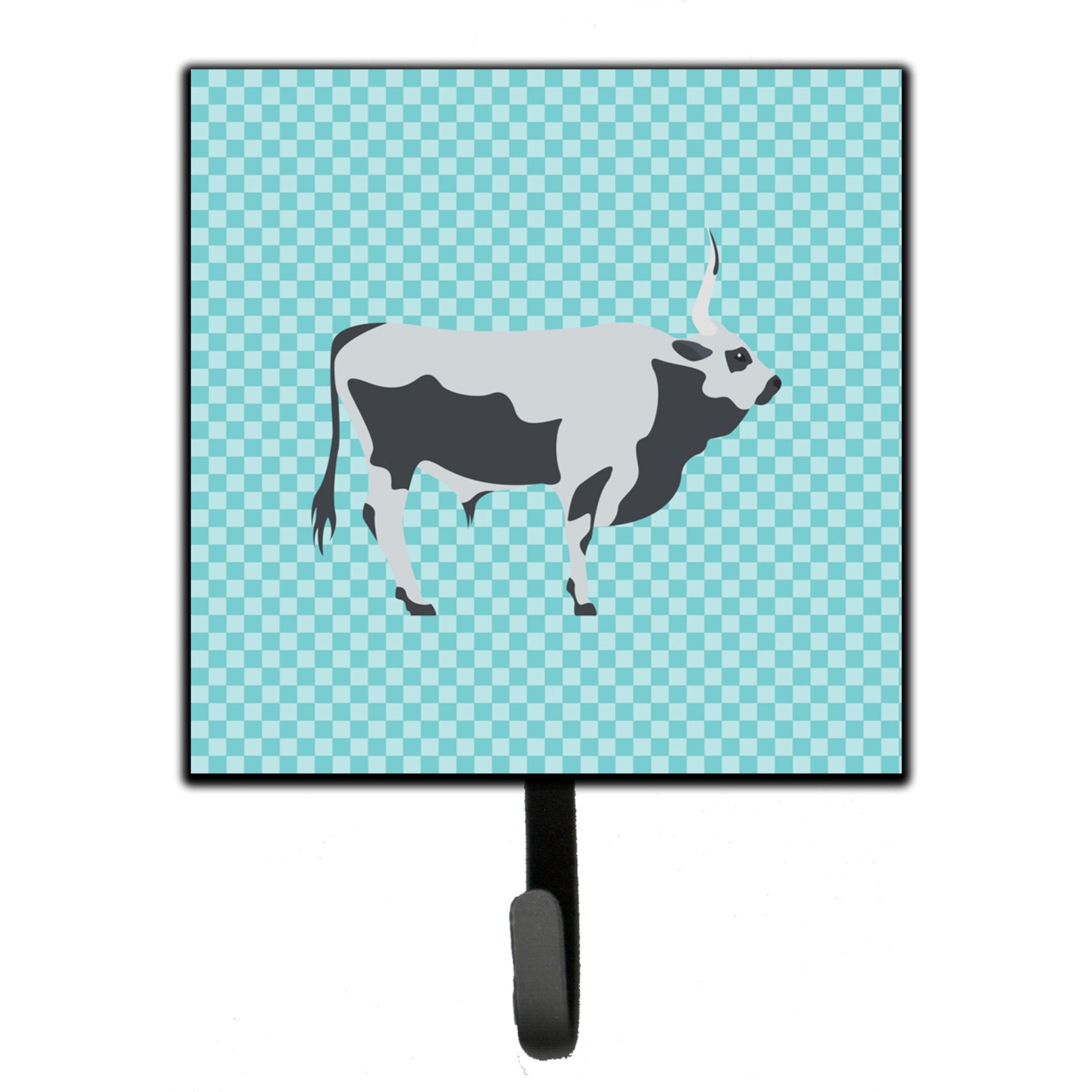 &quotCaroline's Treasures Hungarian Grey Steppe Cow Blue Check Wall Hook, Small, Multicolor"