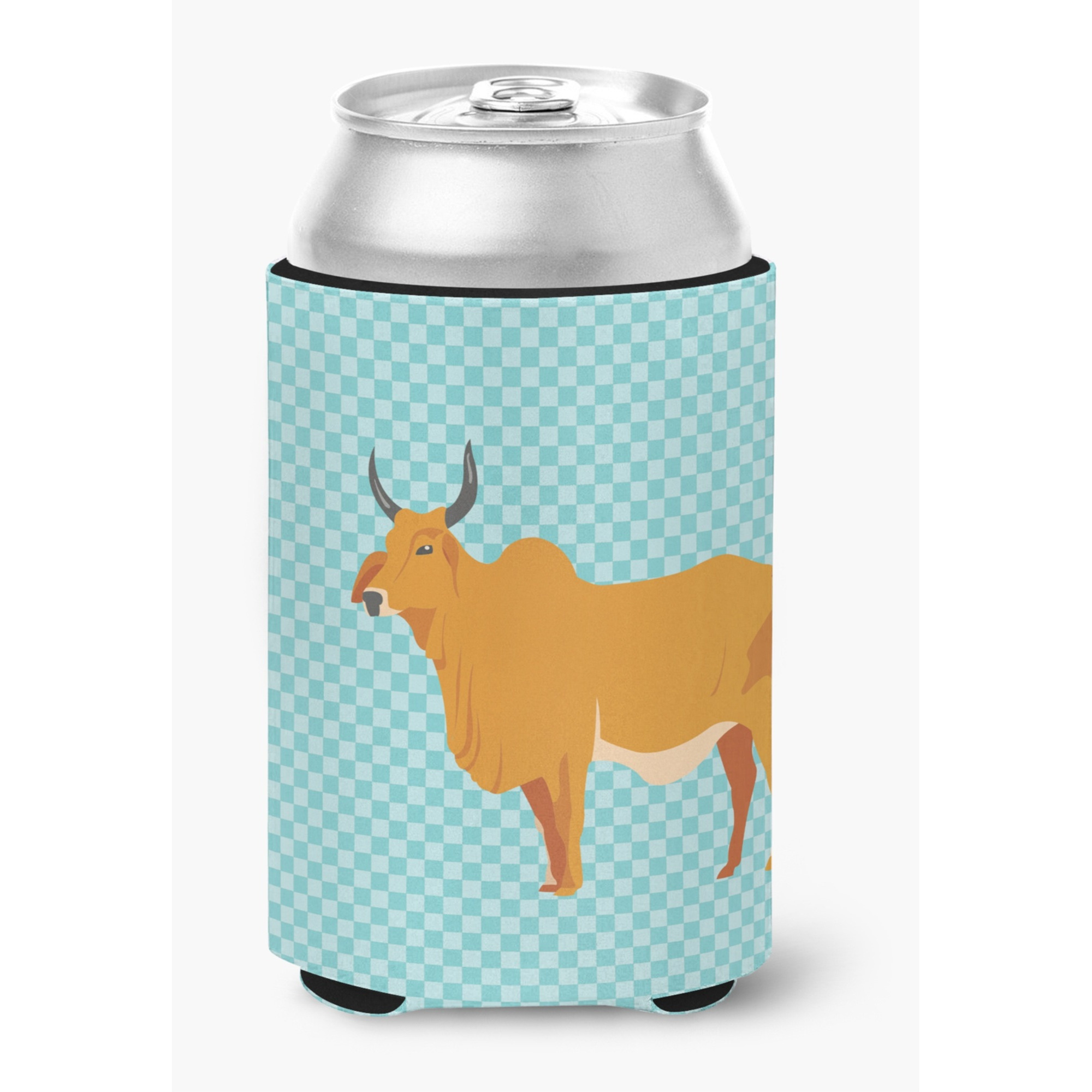 &quotCaroline's Treasures Zebu Indicine Cow Blue Check Decorative Can Hugger, Multicolor"