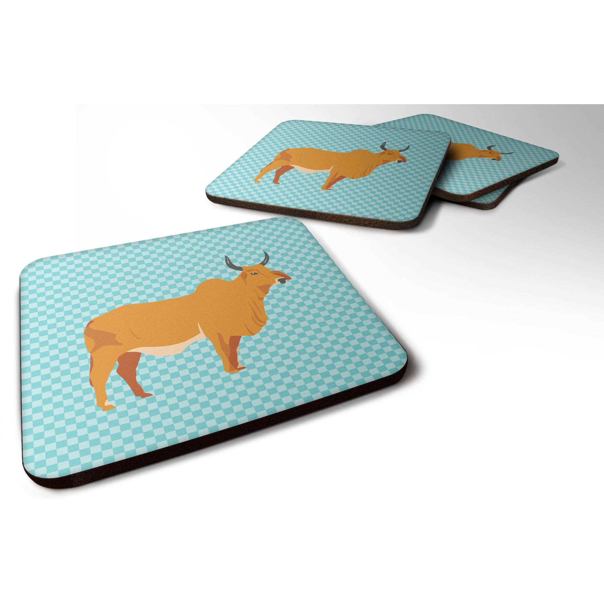 &quotCaroline's Treasures Zebu Indicine Cow Blue Check Decorative coasters, 3.5, Multicolor"