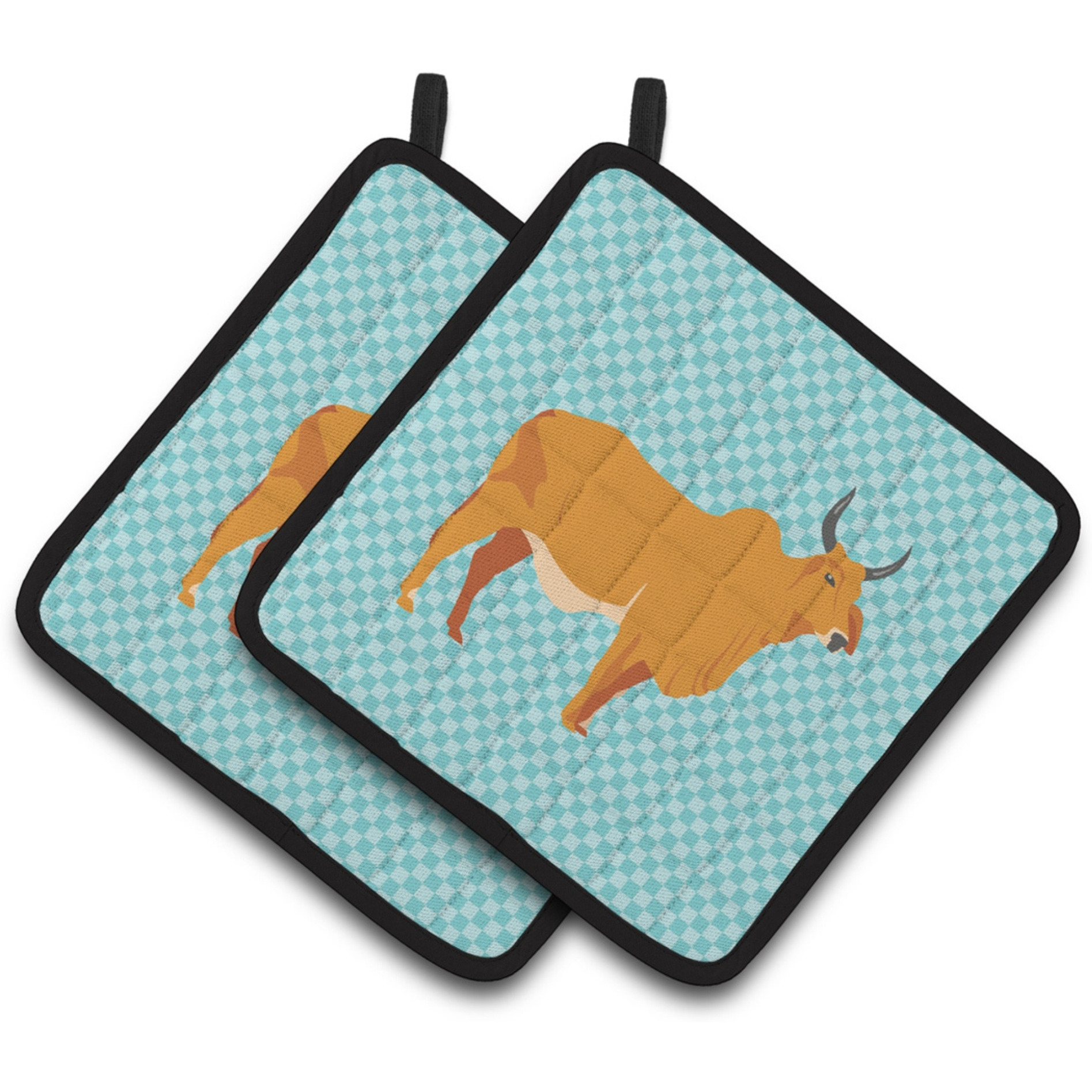 &quotCaroline's Treasures Zebu Indicine Cow Blue Check Decorated Pot Holder, 7.5"" x 7.5"""