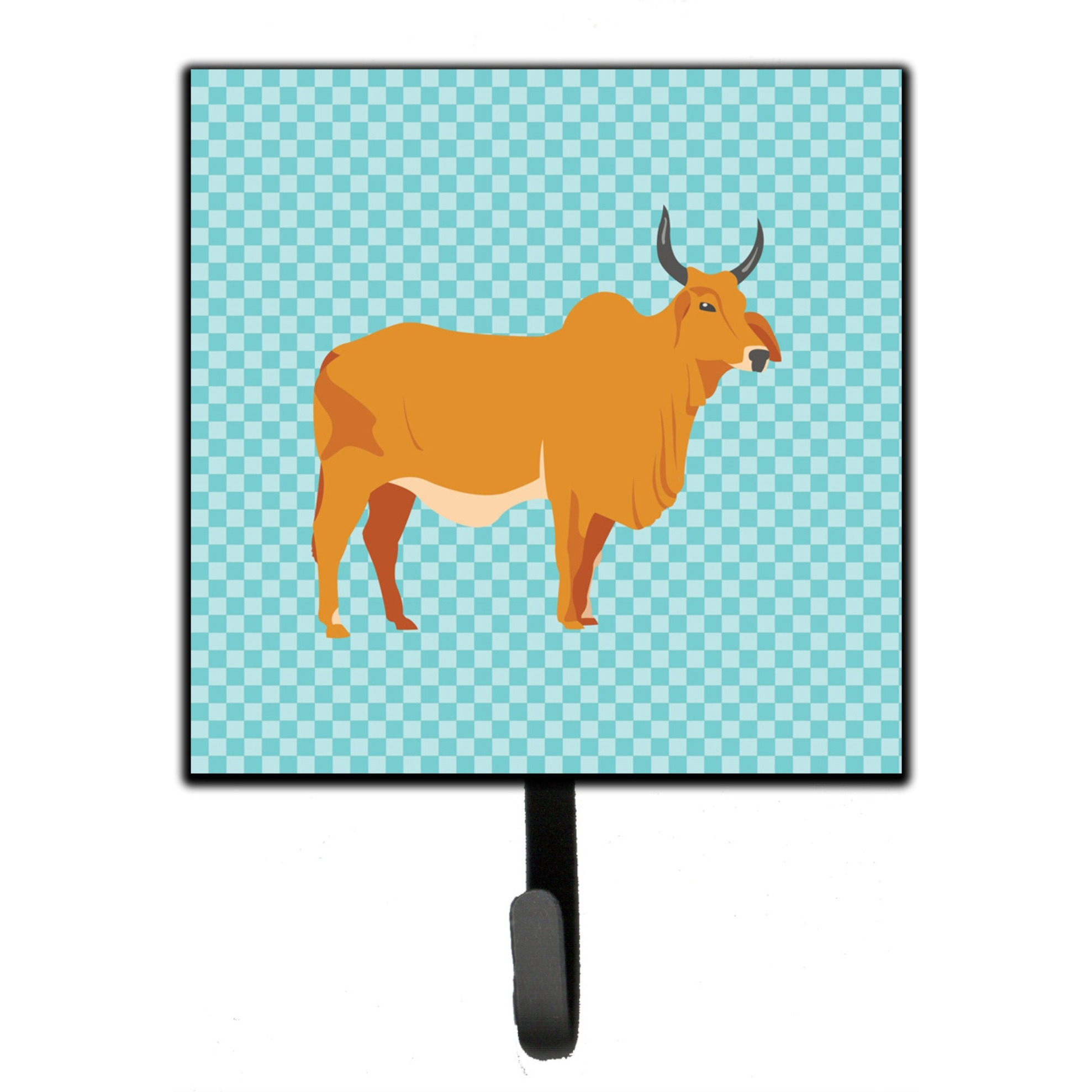&quotCaroline's Treasures Zebu Indicine Cow Blue Check Wall Hook, Small, Multicolor"