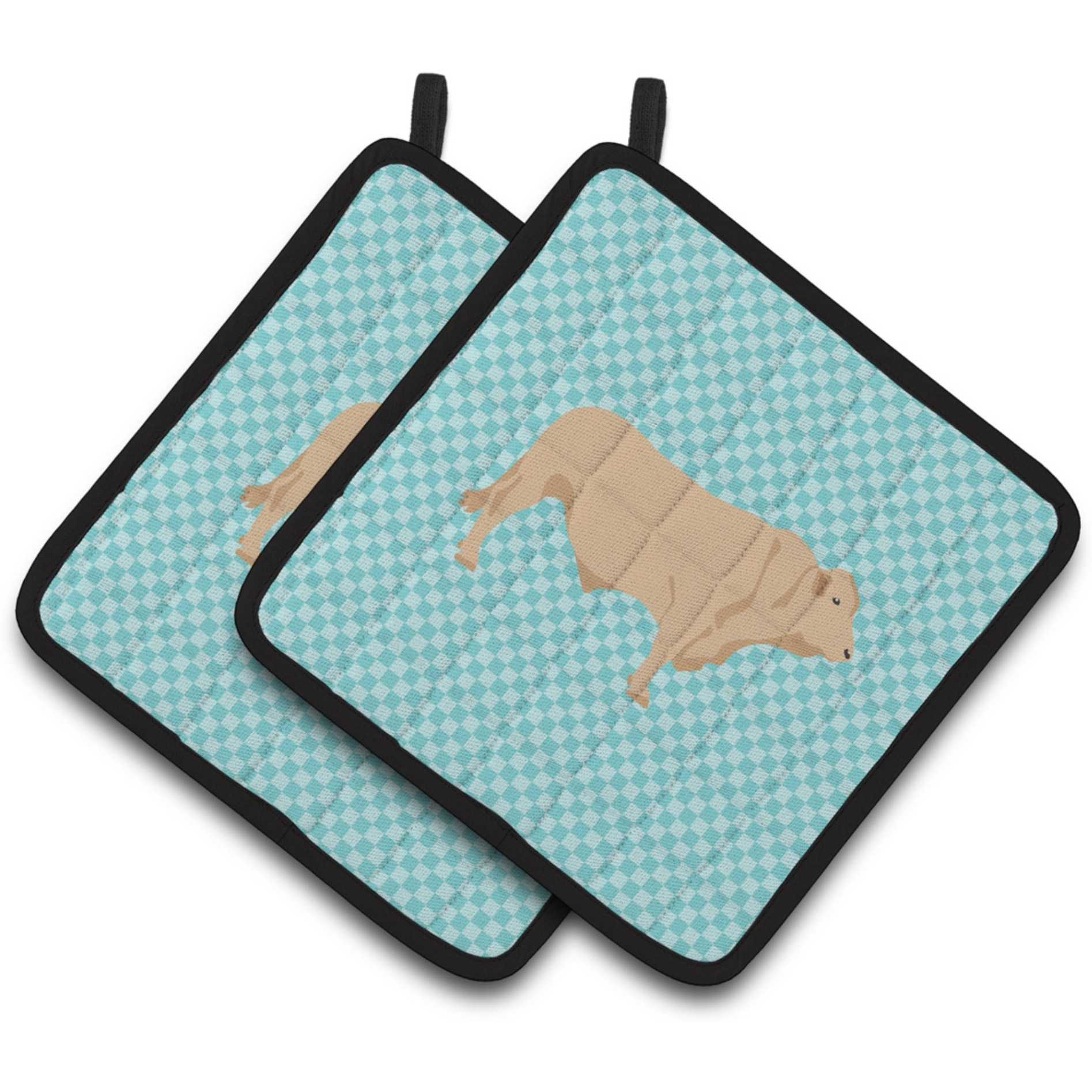 &quotCaroline's Treasures Charolais Cow Blue Check Decorated Pot Holder, 7.5"" x 7.5"""