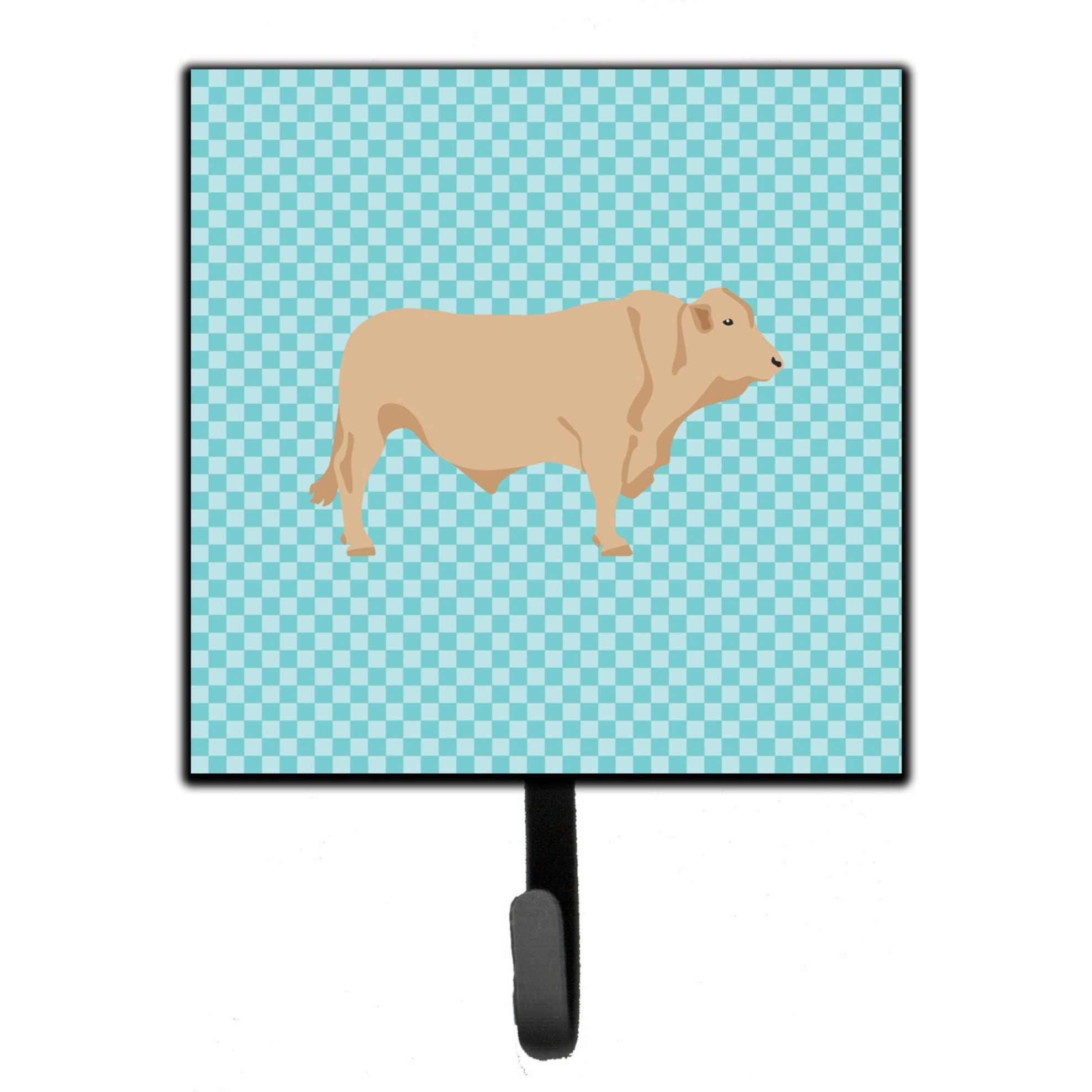 &quotCaroline's Treasures Charolais Cow Blue Check Wall Hook, Small, Multicolor"