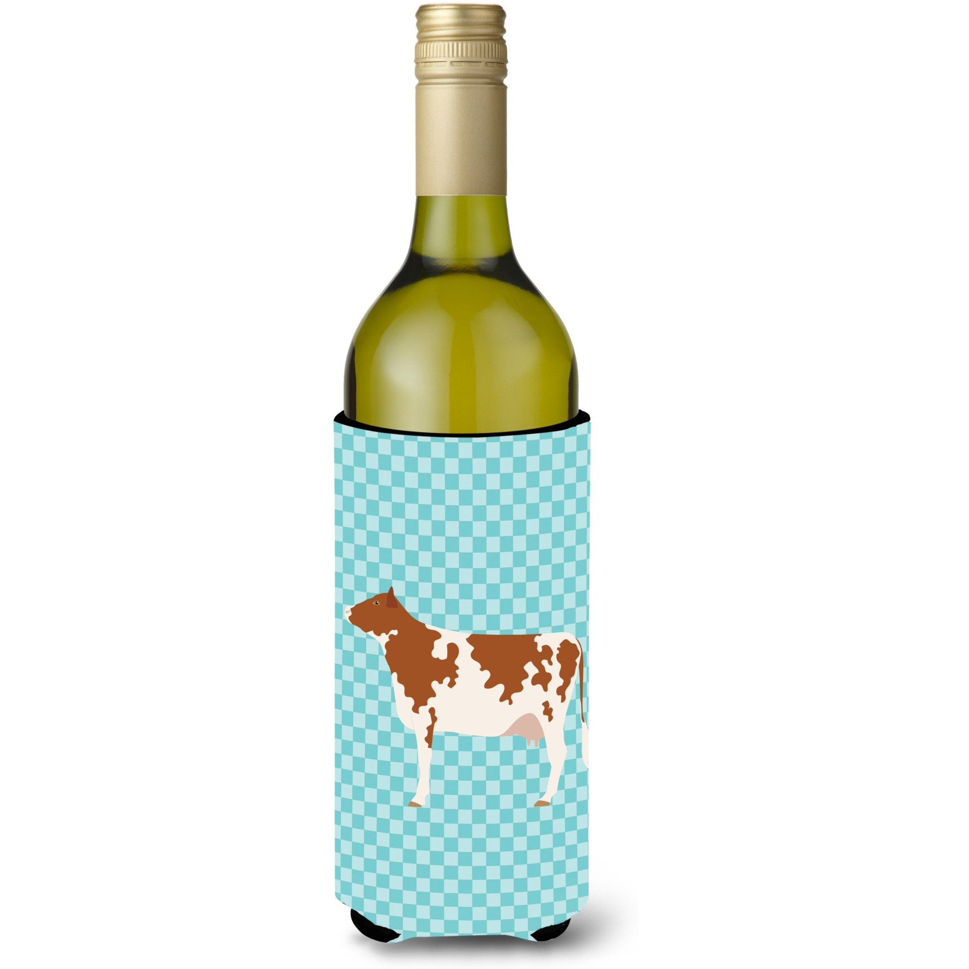 &quotCaroline's Treasures Ayrshire Cow Blue Check Decorative Bottle Hugger, 750 ml, Multicolor"