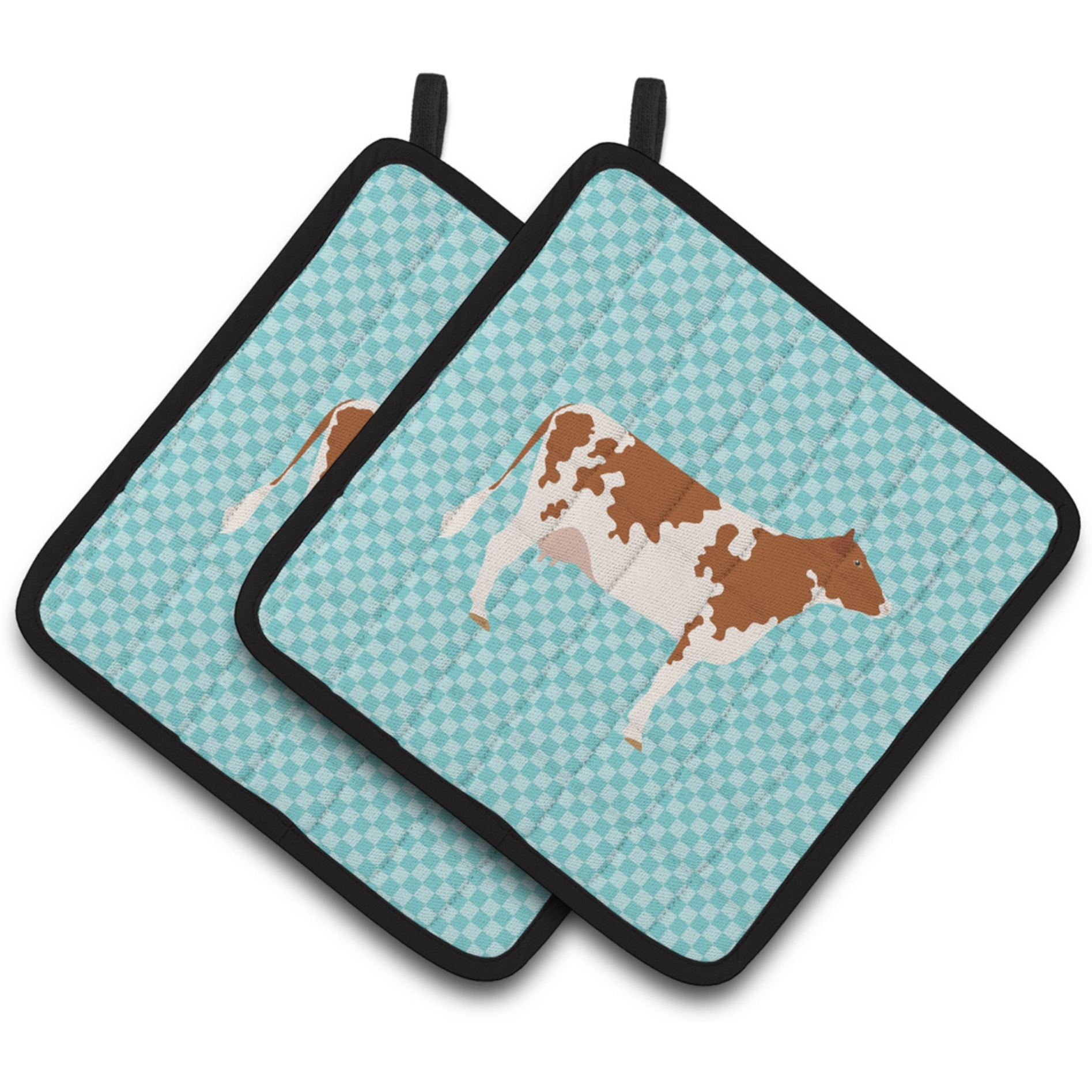 &quotCaroline's Treasures Ayrshire Cow Blue Check Decorated Pot Holder, 7.5"" x 7.5"""