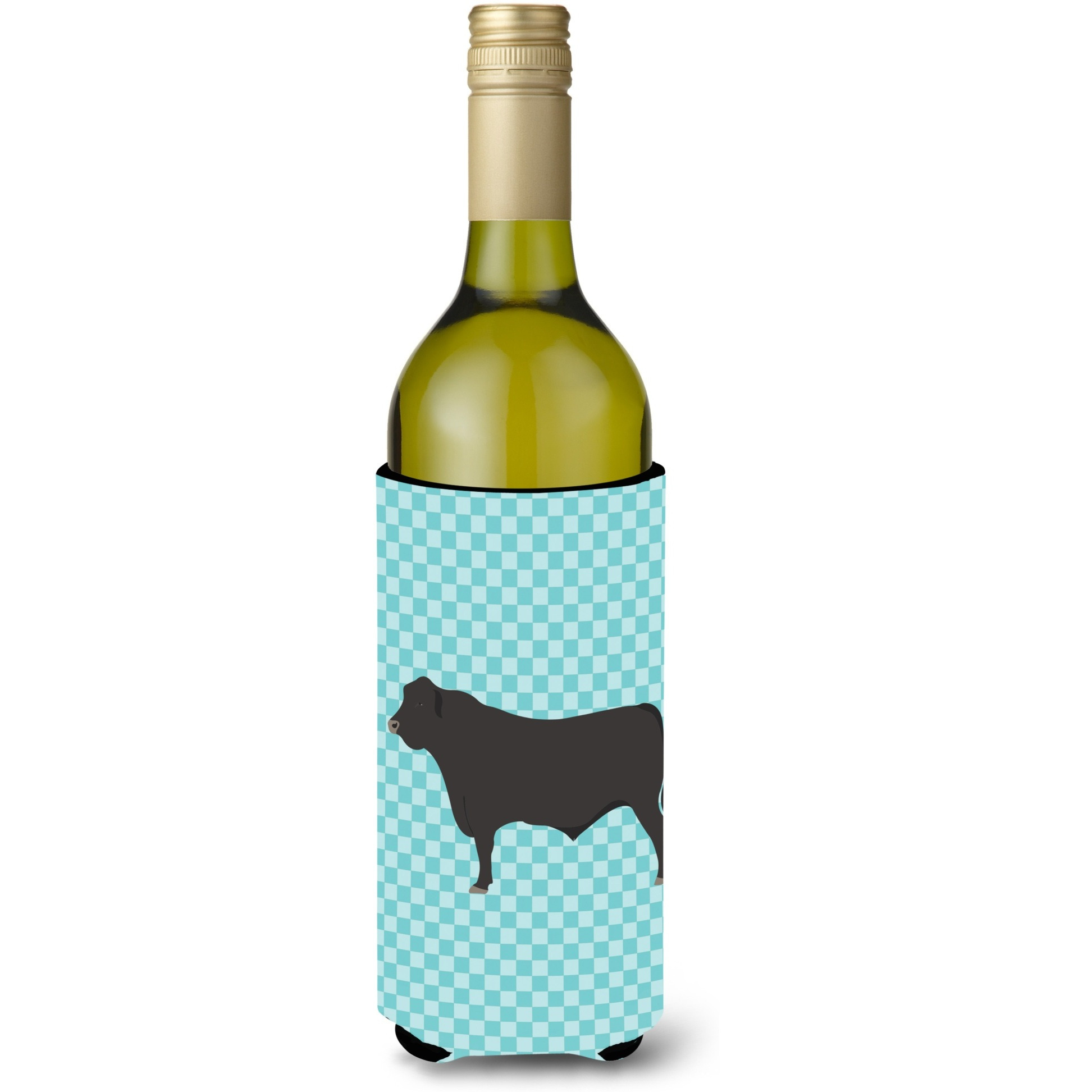 &quotCaroline's Treasures Black Angus Cow Blue Check Decorative Bottle Hugger, 750 ml, Multicolor"