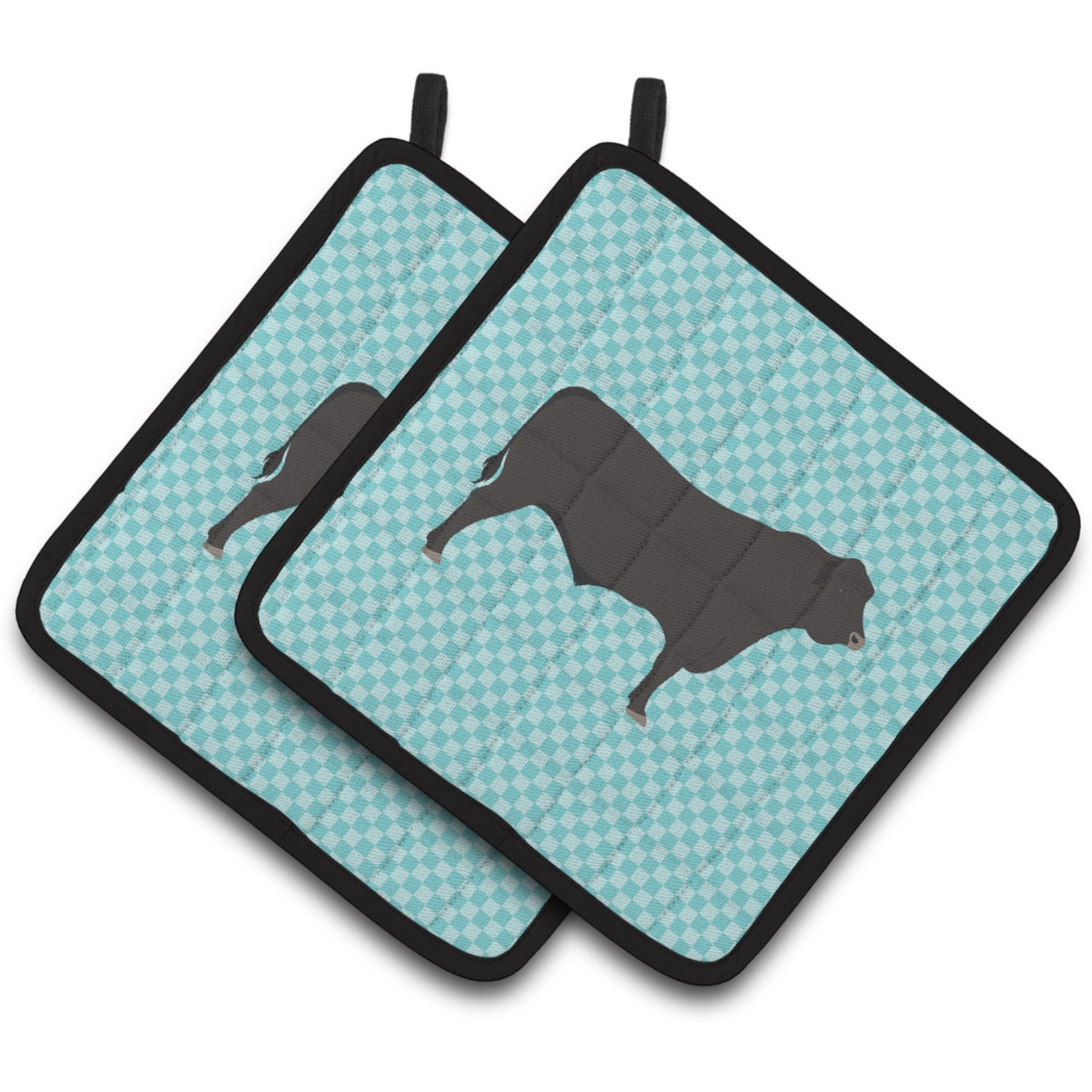 &quotCaroline's Treasures Black Angus Cow Blue Check Decorated Pot Holder, 7.5"" x 7.5"""