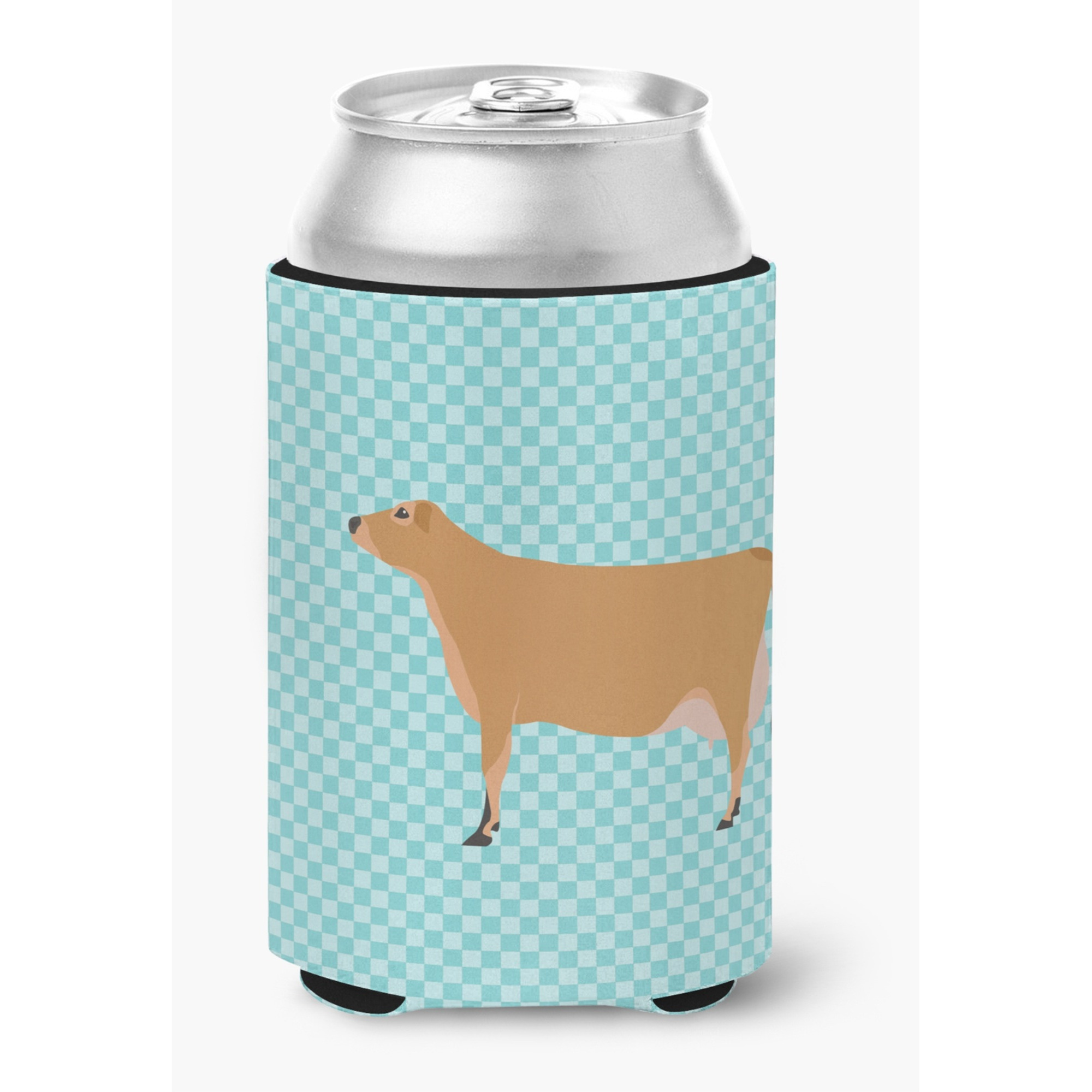 &quotCaroline's Treasures Jersey Cow Blue Check Decorative Can Hugger, Multicolor"