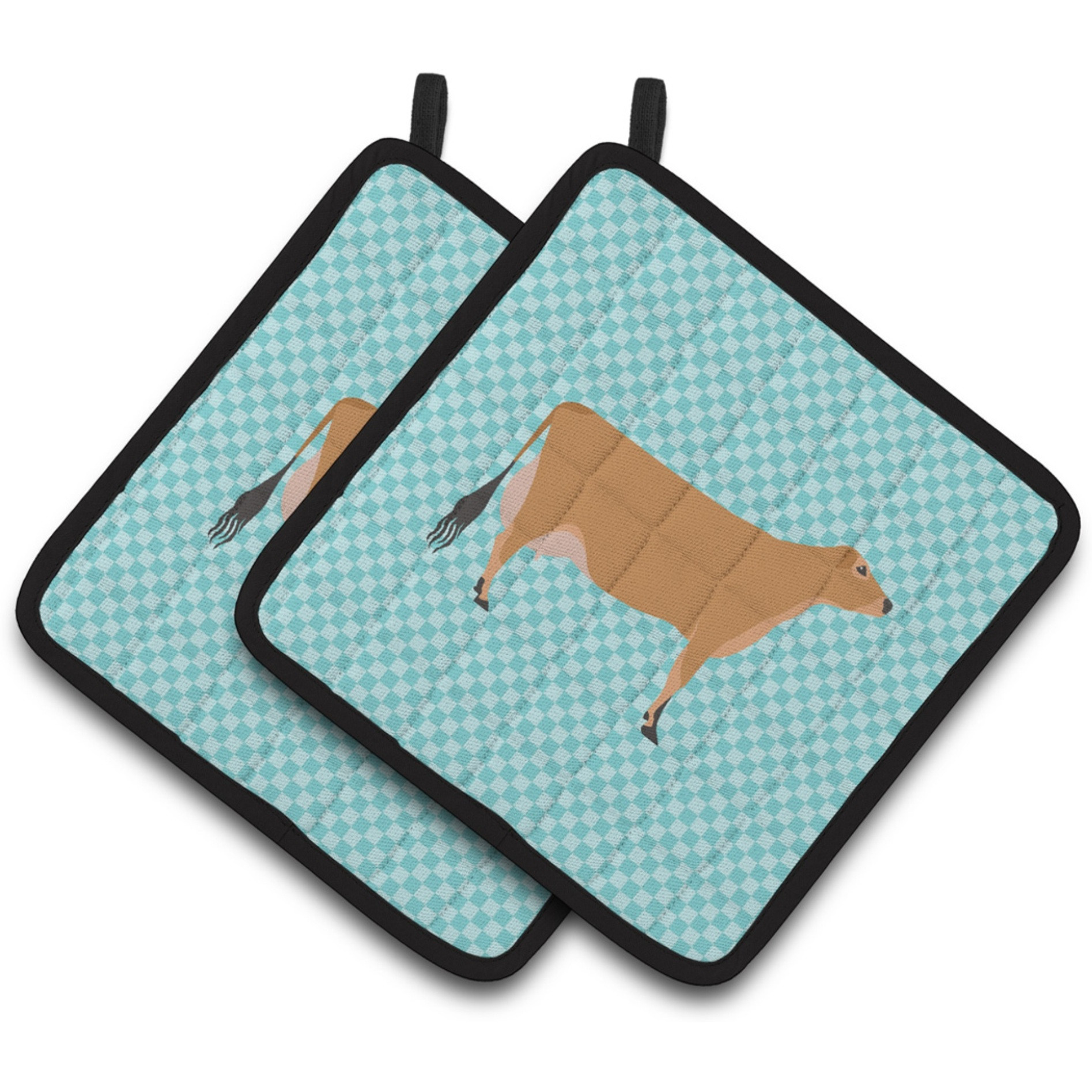 &quotCaroline's Treasures Jersey Cow Blue Check Decorated Pot Holder, 7.5"" x 7.5"""