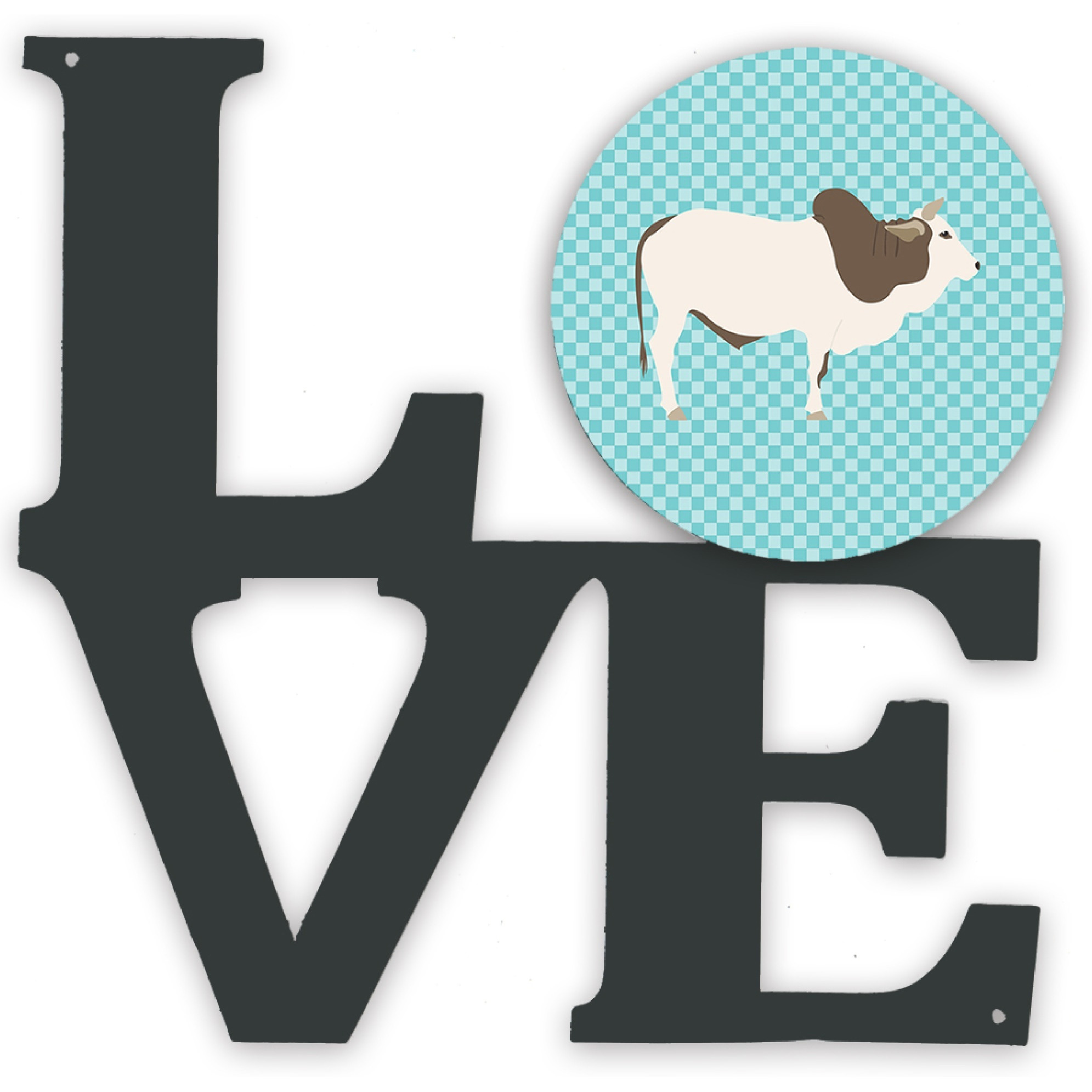 &quotCaroline's Treasures Malvi Cow Blue Check Metal Artwork Love wall-decor, Multicolor"
