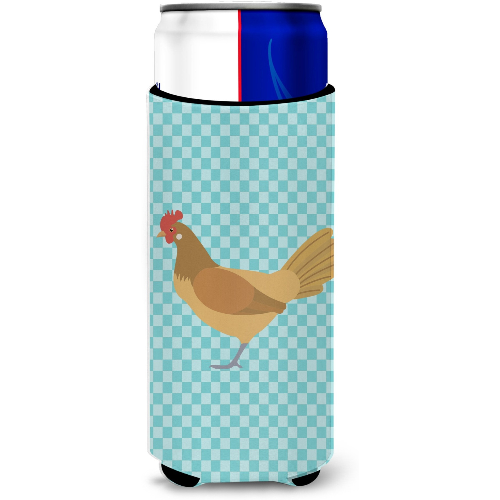 &quotCaroline's Treasures Frisian Friesian Chicken Blue Check Decorative Can Hugger, Slim, Multicolor"