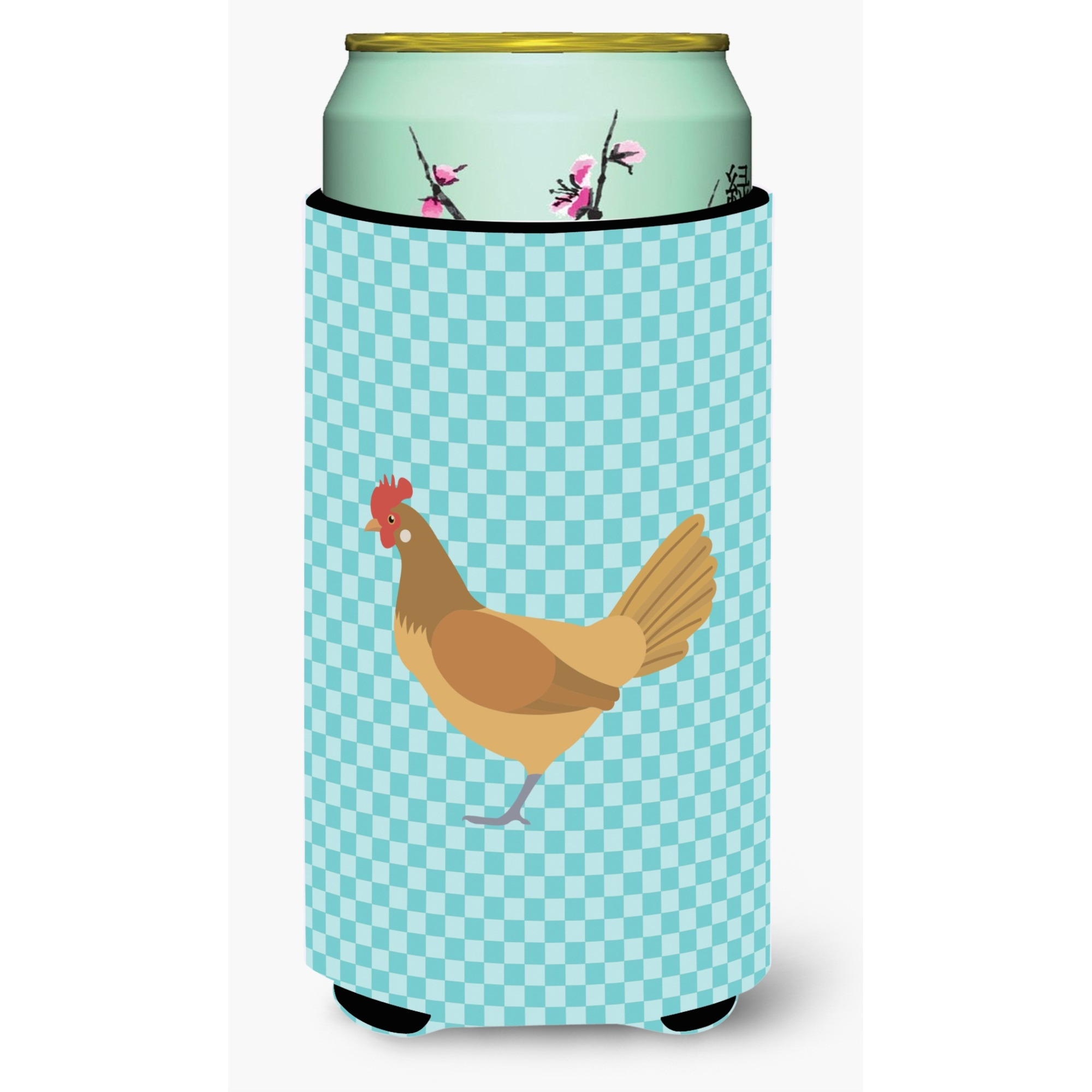 &quotCaroline's Treasures Frisian Friesian Chicken Blue Check Decorative Can Hugger, Tall Boy, Multicolor"