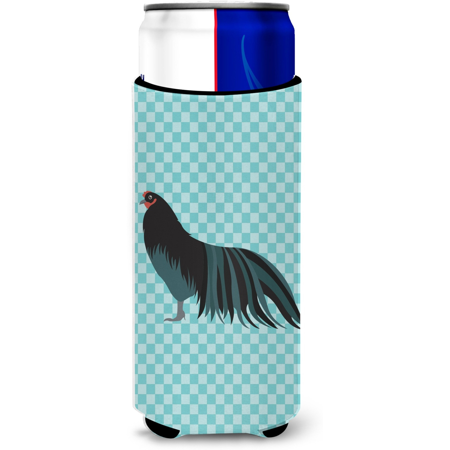 &quotCaroline's Treasures Sumatra Chicken Blue Check Decorative Can Hugger, Slim, Multicolor"