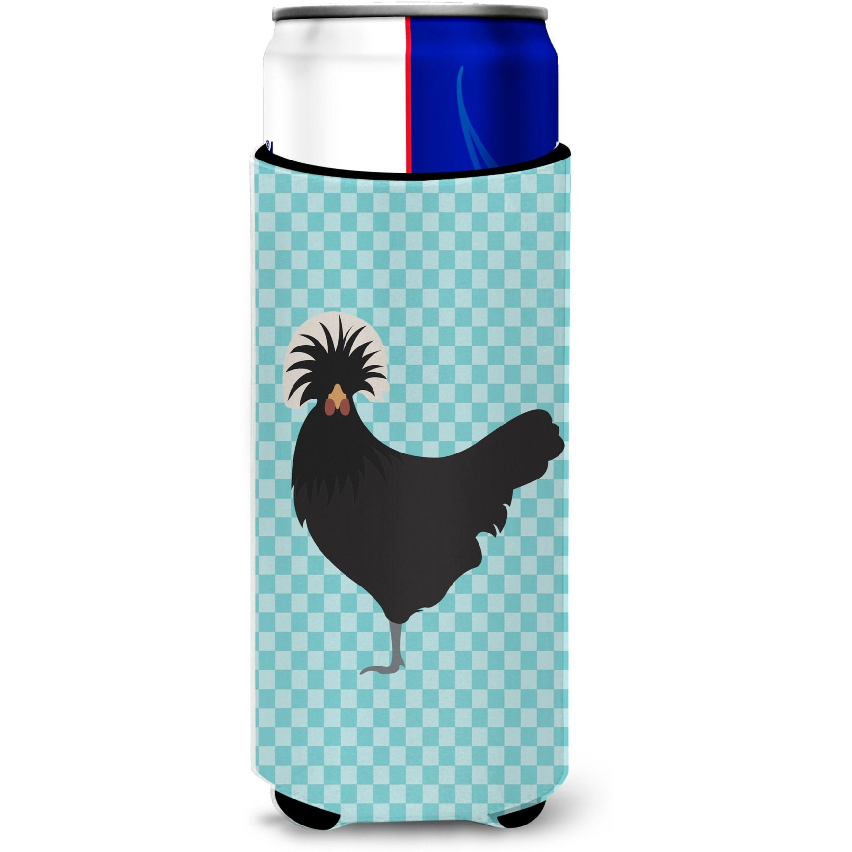 &quotCaroline's Treasures Polish Poland Chicken Blue Check Decorative Can Hugger, Slim, Multicolor"
