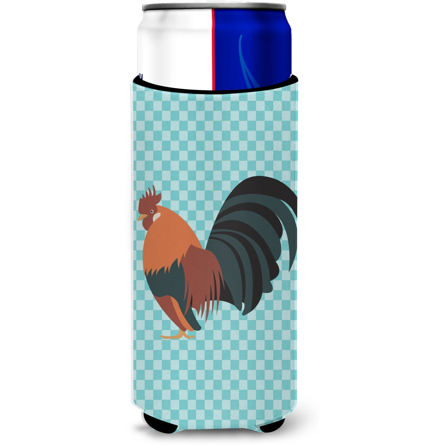 &quotCaroline's Treasures Dutch Bantam Chicken Blue Check Decorative Can Hugger, Slim, Multicolor"