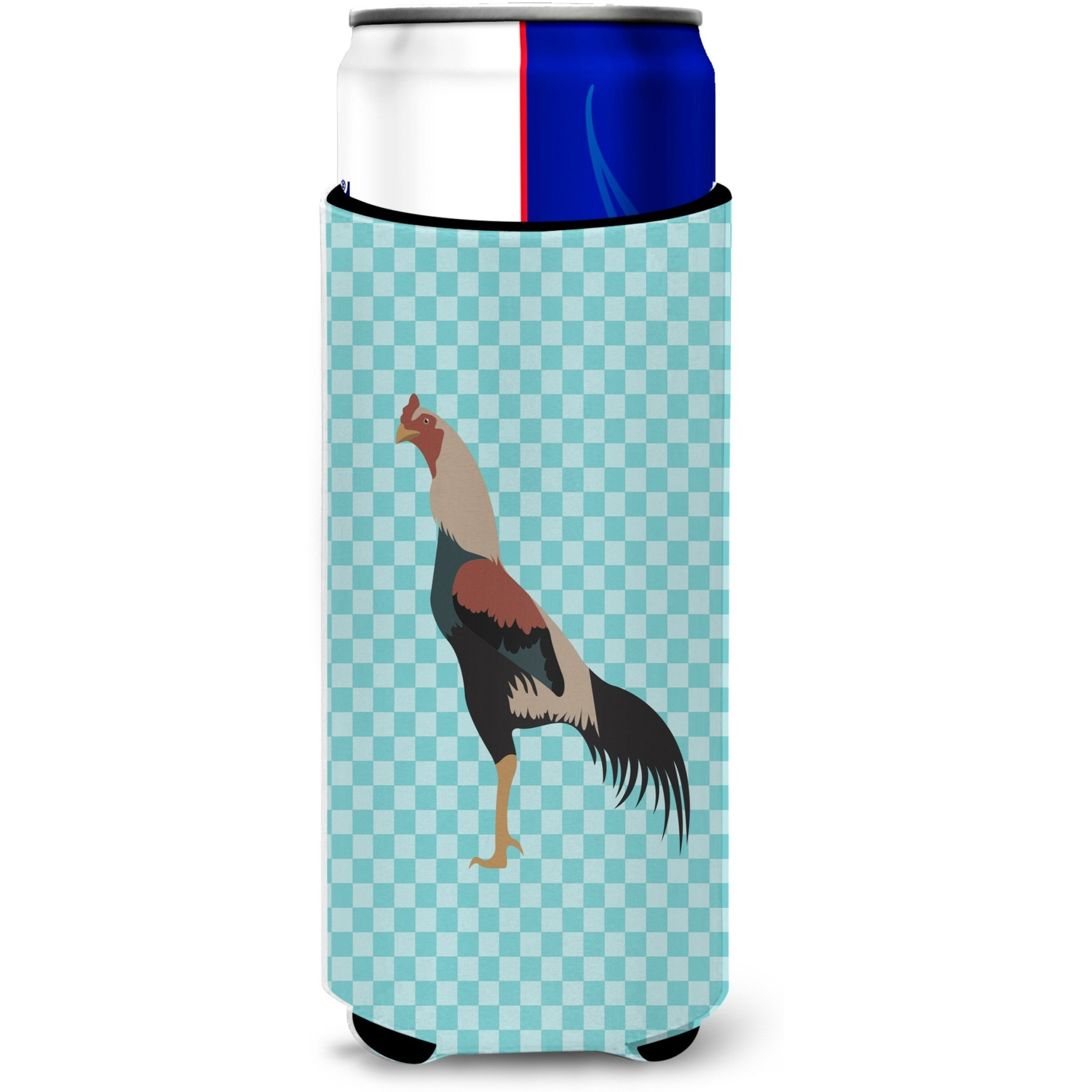 &quotCaroline's Treasures Kulang Chicken Blue Check Decorative Can Hugger, Slim, Multicolor"