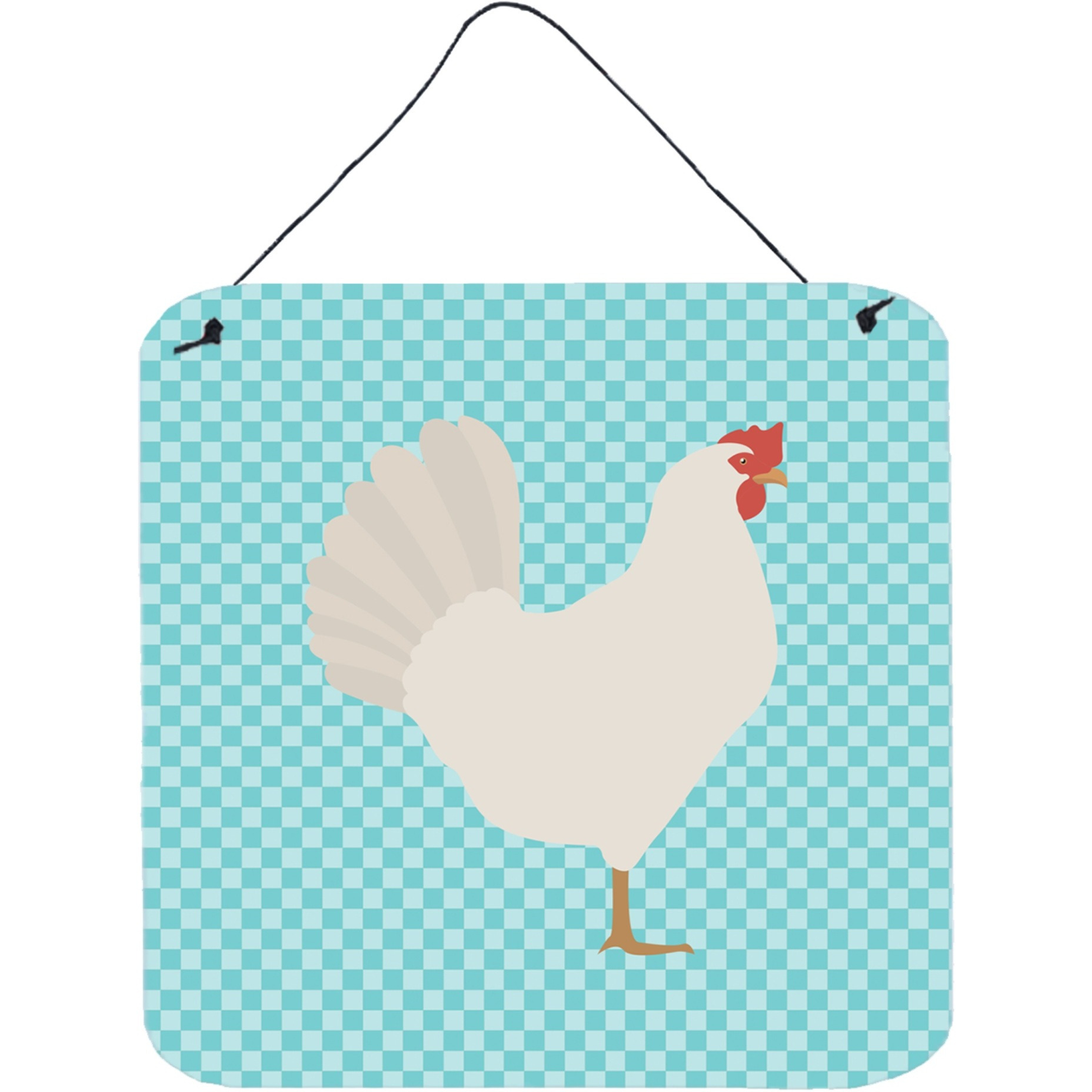 &quotCaroline's Treasures Blue Leghorn Chicken Check Metal Print, 6"" H x 6"" W"