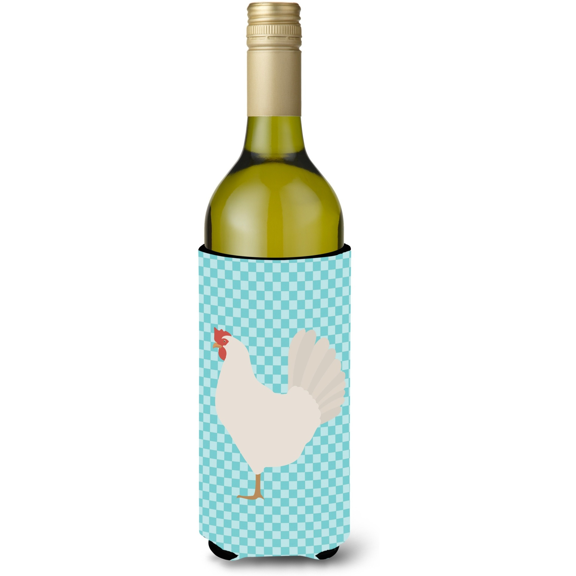 &quotCaroline's Treasures Leghorn Chicken Blue Check Decorative Bottle Hugger, 750 ml, Multicolor"