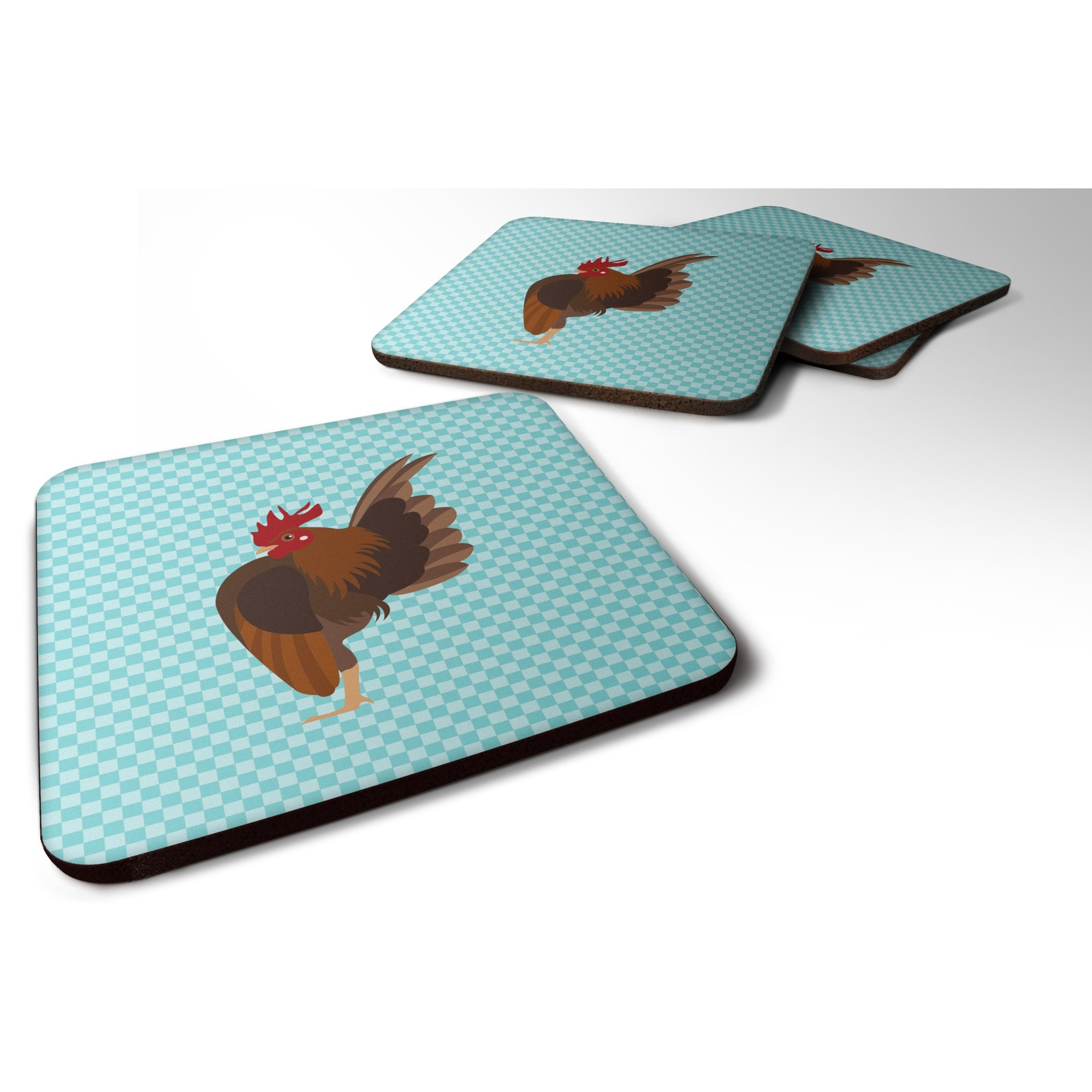 &quotCaroline's Treasures Malaysian Serama Chicken Blue Check Decorative coasters, 3.5, Multicolor"