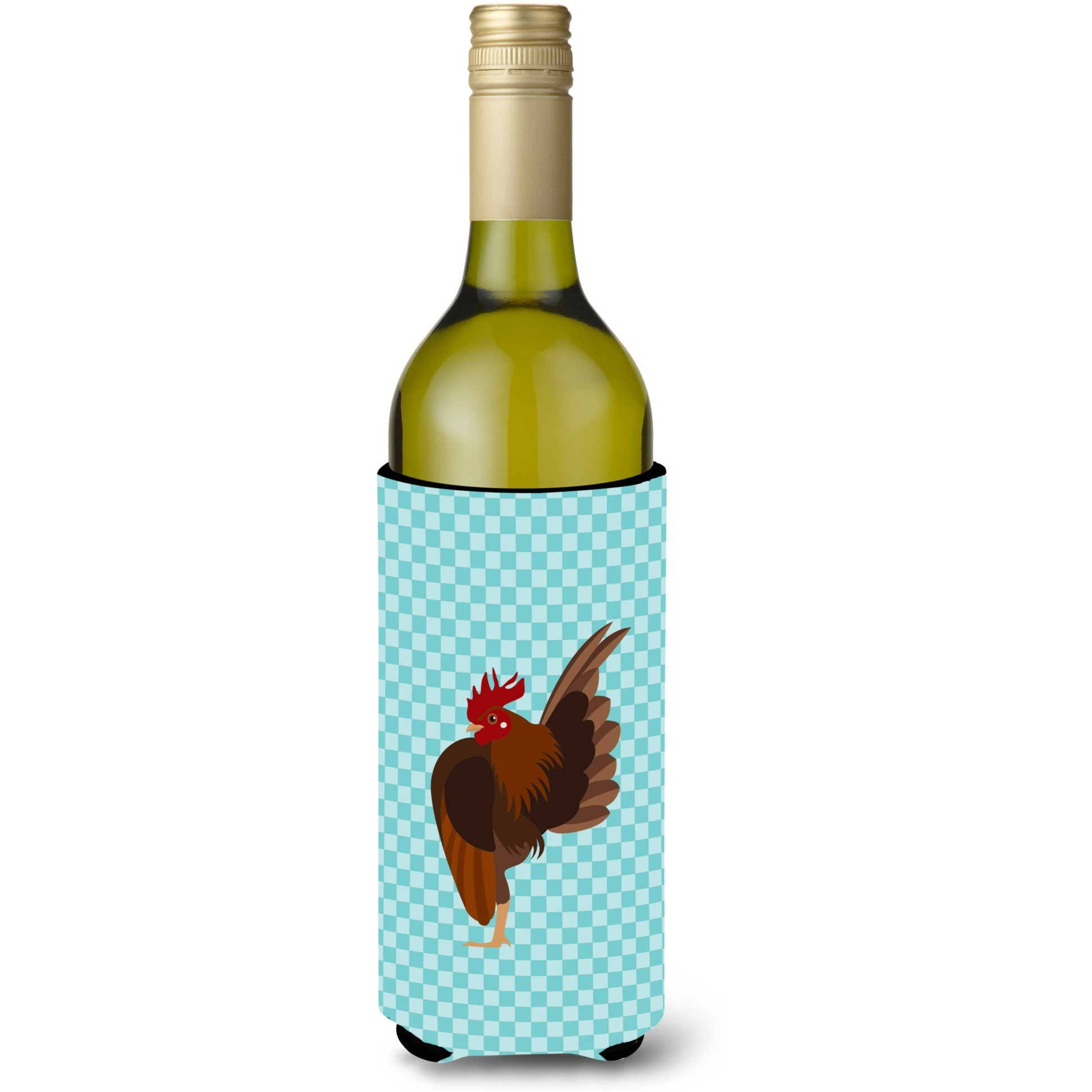 &quotCaroline's Treasures Malaysian Serama Chicken Blue Check Decorative Bottle Hugger, 750 ml, Multicolor"