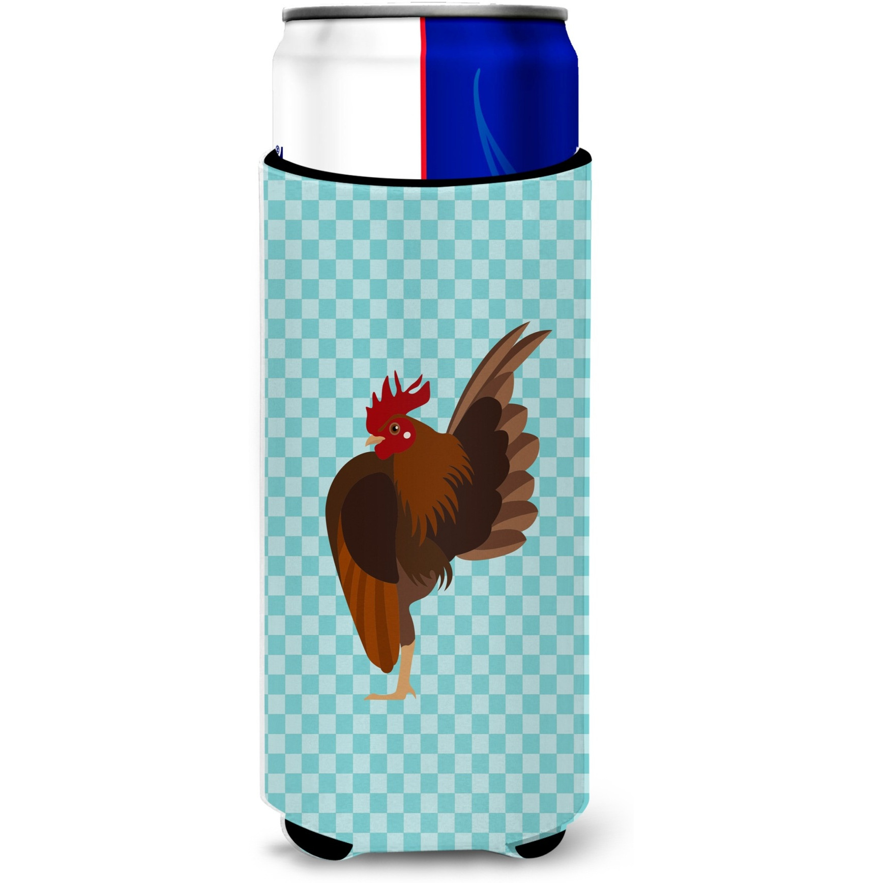 &quotCaroline's Treasures Malaysian Serama Chicken Blue Check Decorative Can Hugger, Slim, Multicolor"