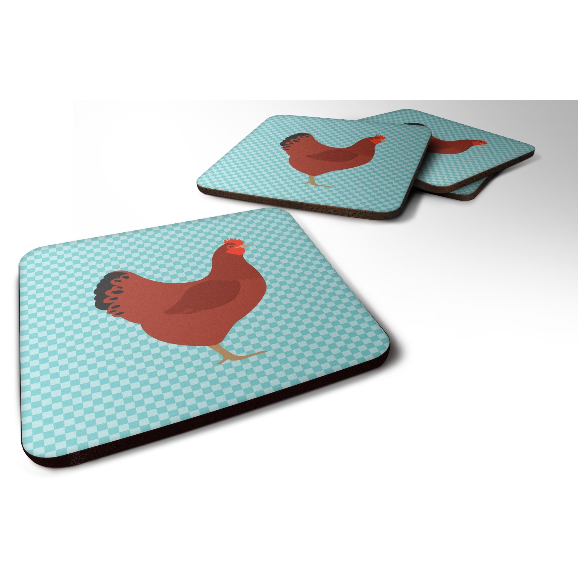 &quotCaroline's Treasures New Hampshire Red Chicken Blue Check Decorative coasters, 3.5, Multicolor"