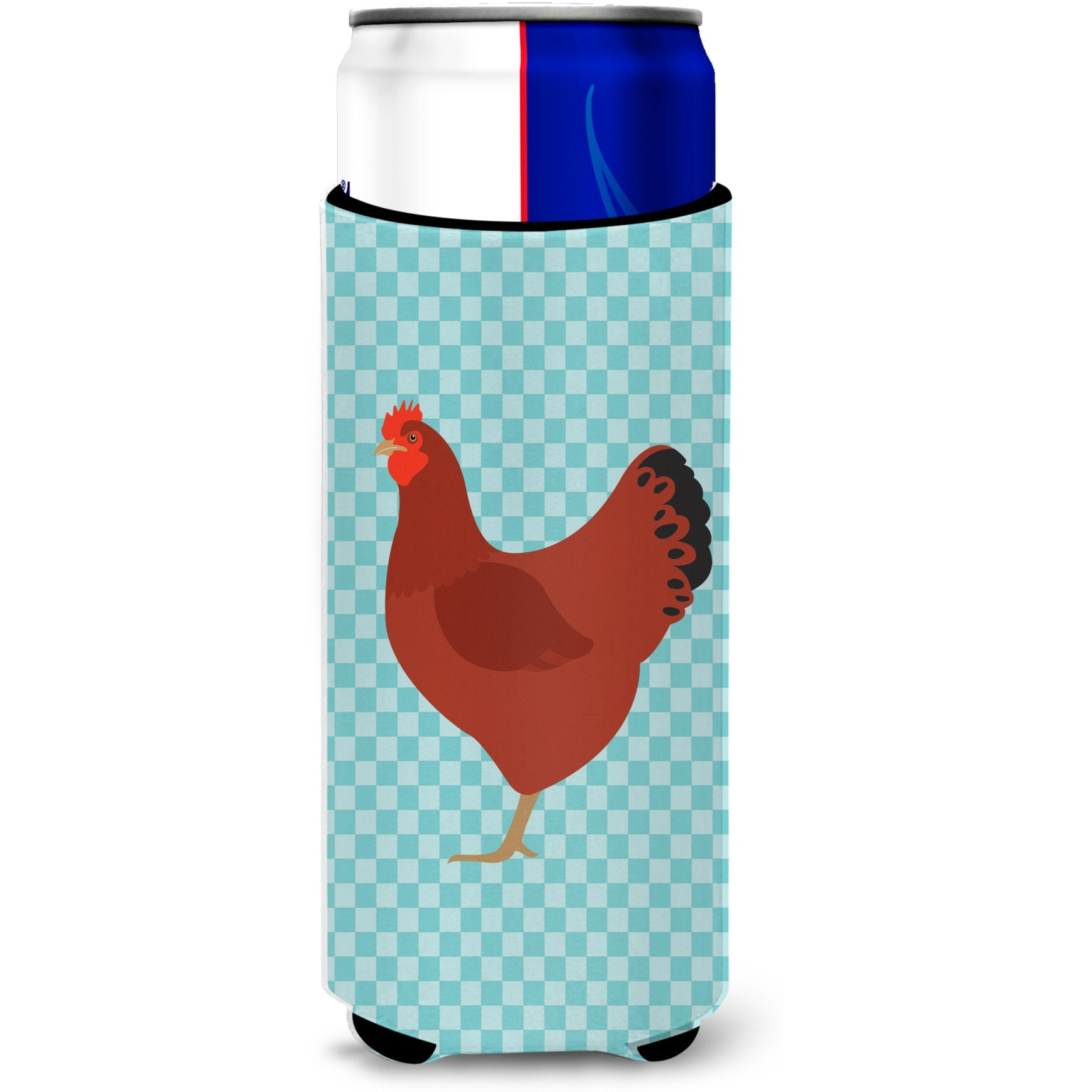 &quotCaroline's Treasures New Hampshire Red Chicken Blue Check Decorative Can Hugger, Slim, Multicolor"