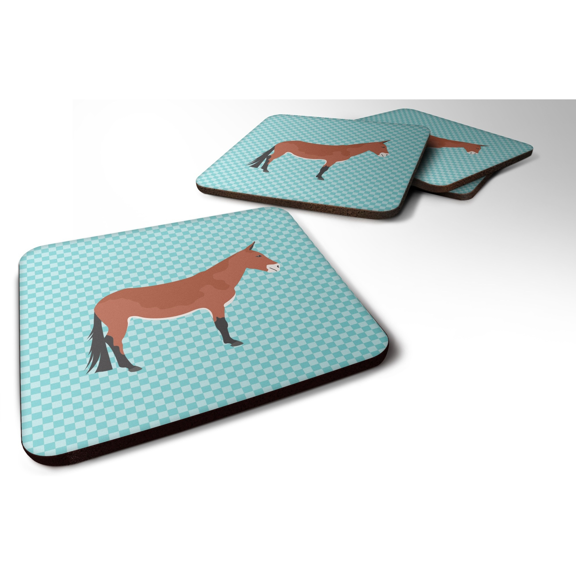 &quotCaroline's Treasures Mule Blue Check Decorative coasters, 3.5, Multicolor"