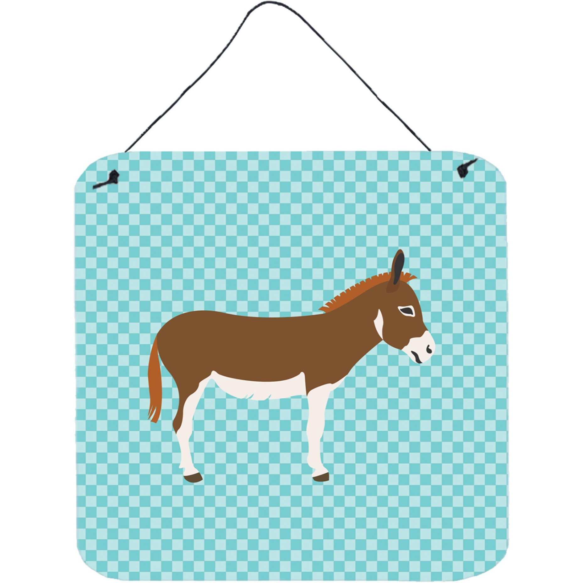 &quotCaroline's Treasures Blue Check Miniature Mediterranian Donkey Metal Print, 6"" H x 6"" W"