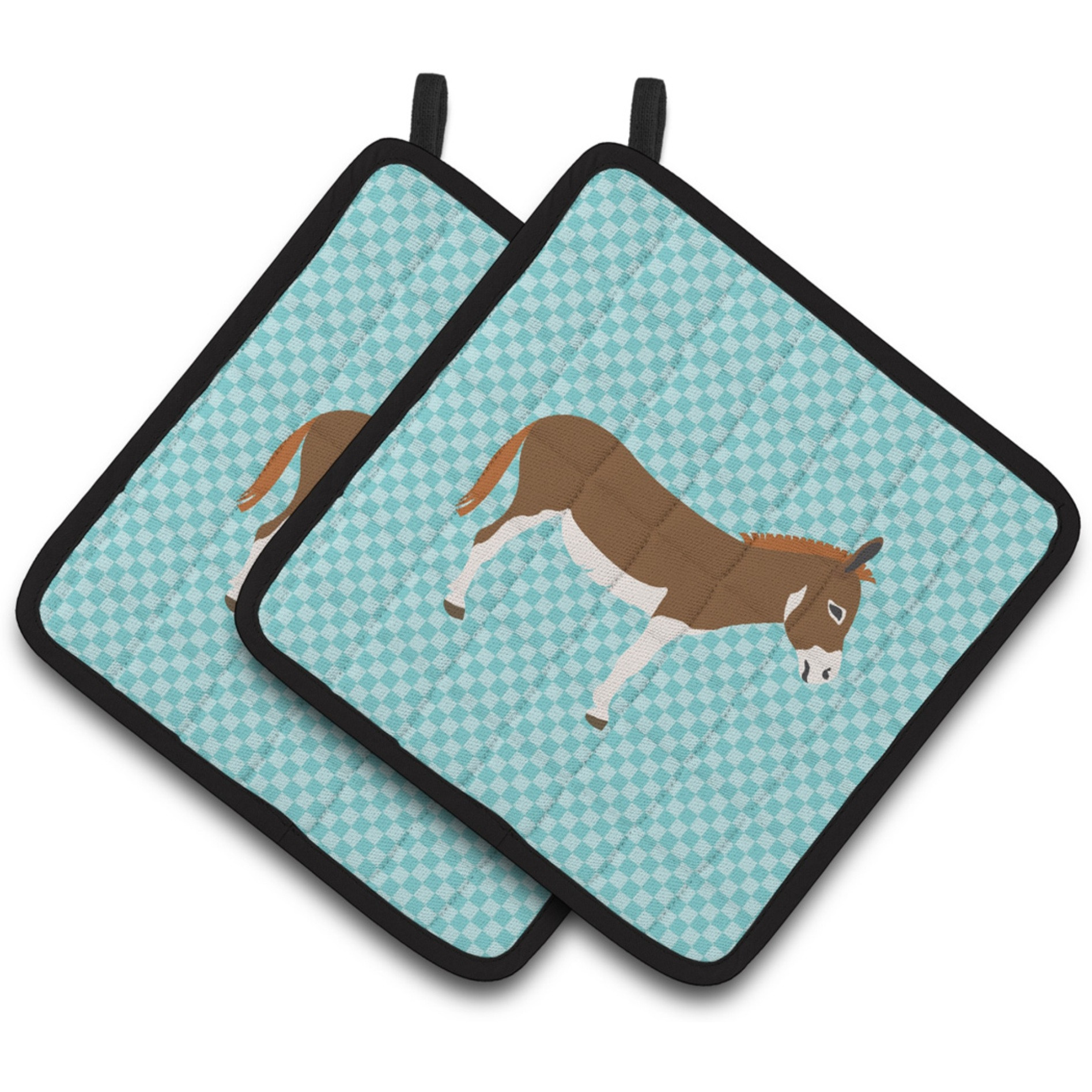 &quotCaroline's Treasures Miniature Mediterranian Donkey Blue Check Decorated Pot Holder, 7.5"" x 7.5"""