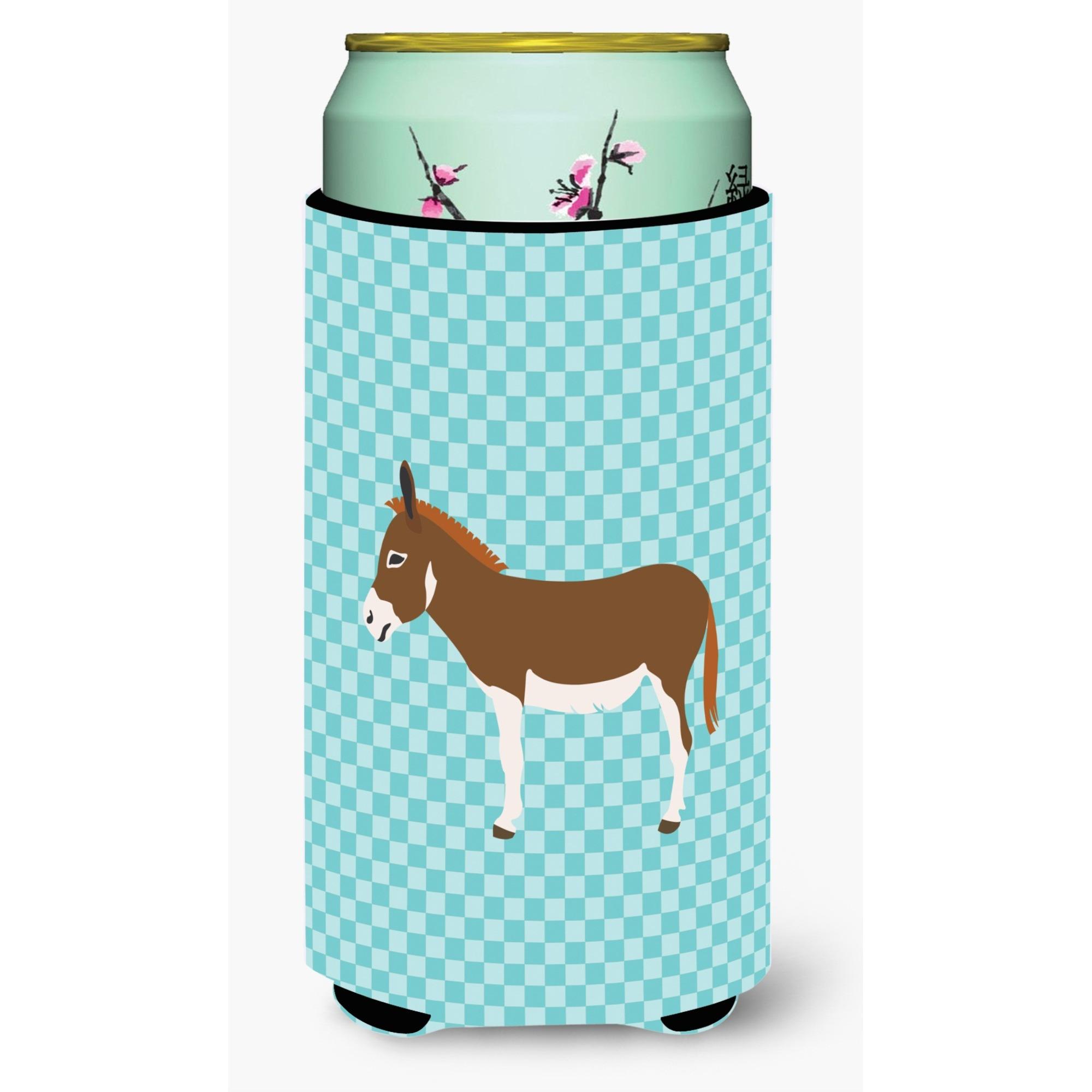 &quotCaroline's Treasures Miniature Mediterranian Donkey Blue Check Decorative Can Hugger, Tall Boy, Multicolor"