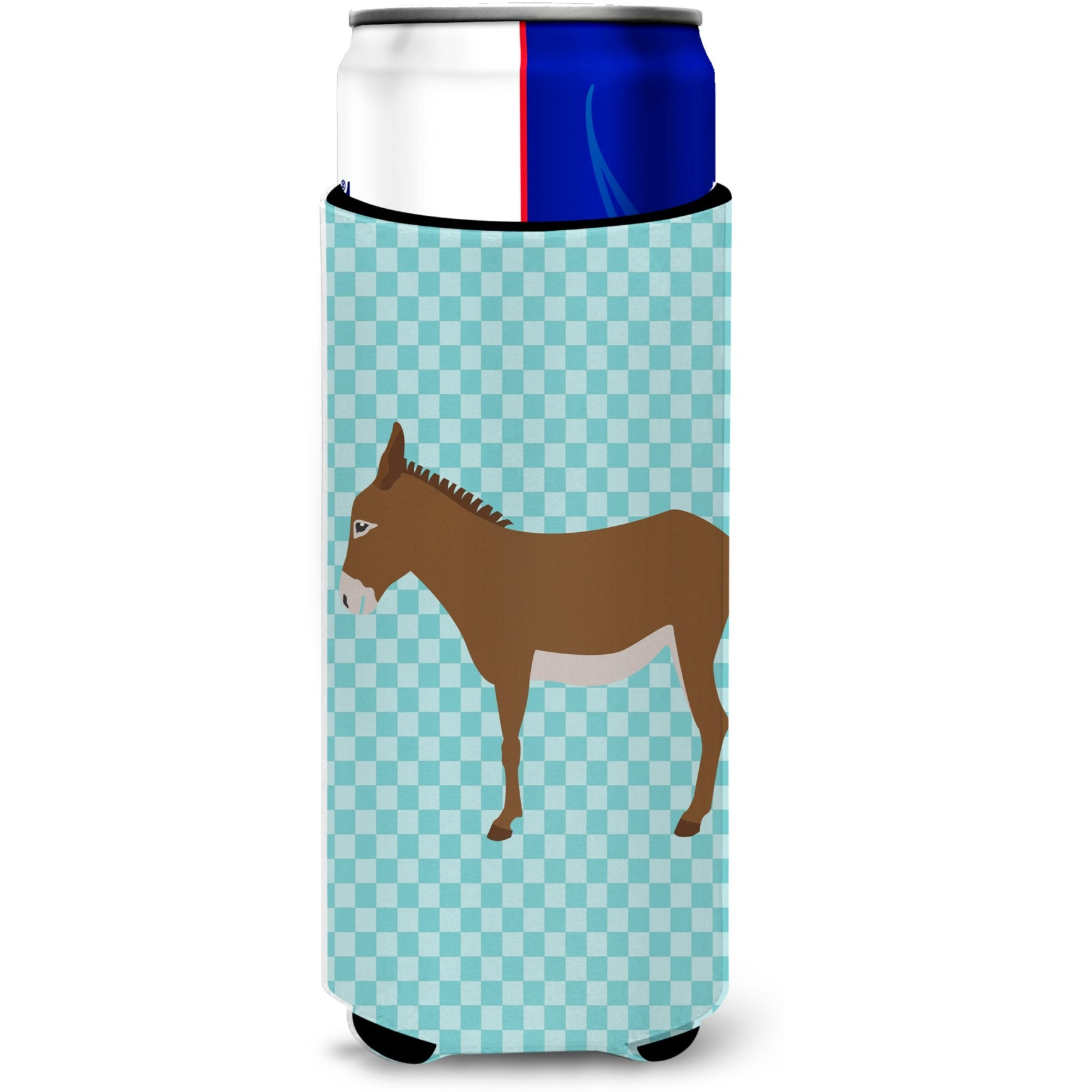 &quotCaroline's Treasures Cotentin Donkey Blue Check Decorative Can Hugger, Slim, Multicolor"