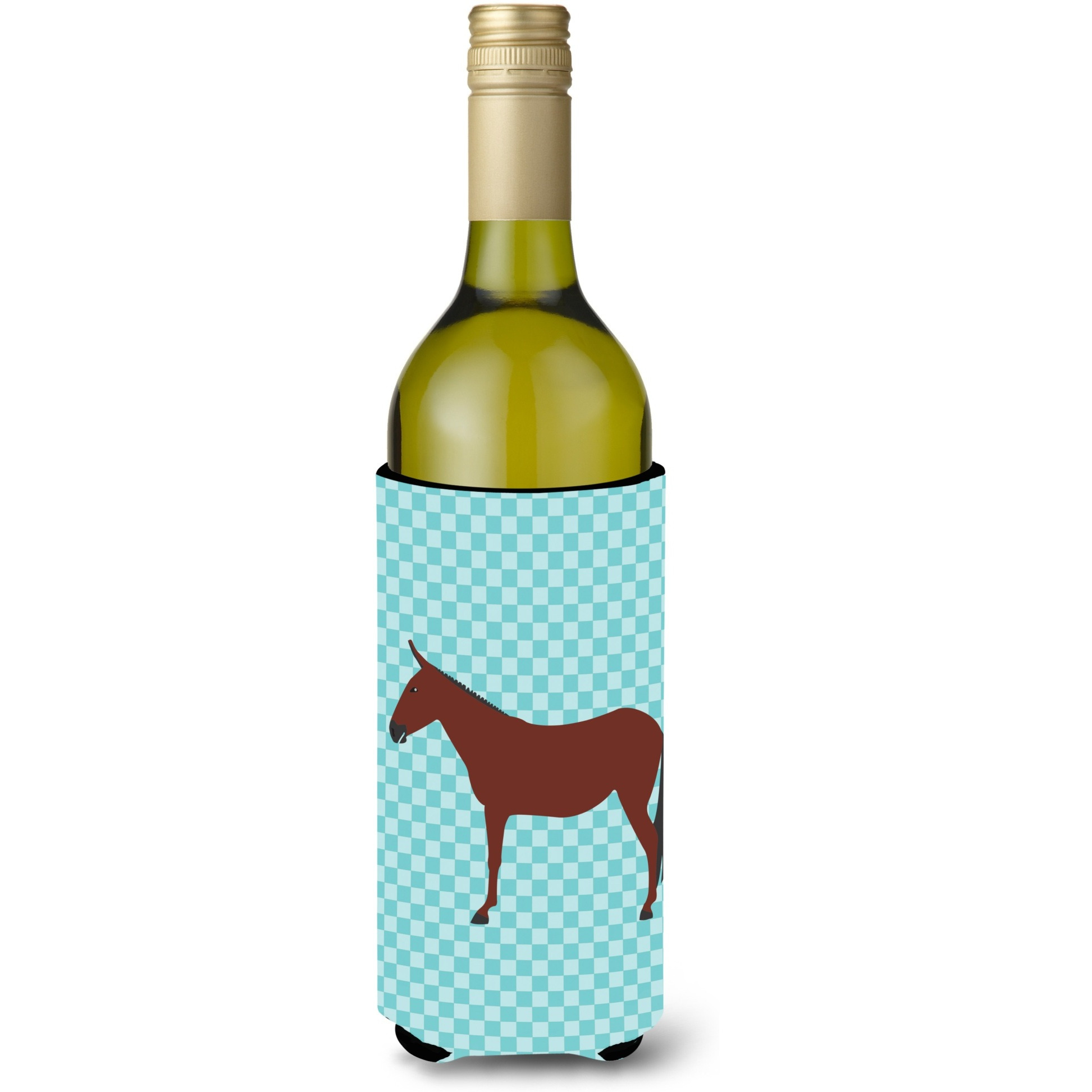 &quotCaroline's Treasures Hinny Horse Donkey Blue Check Decorative Bottle Hugger, 750 ml, Multicolor"