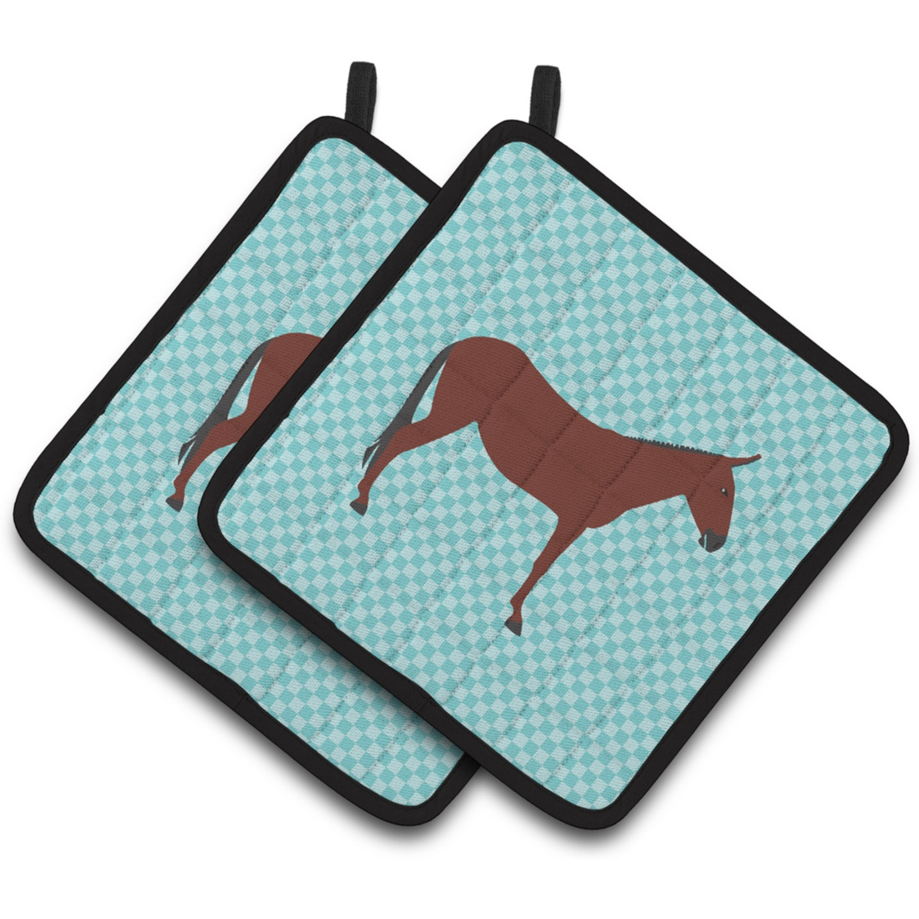 &quotCaroline's Treasures Hinny Horse Donkey Blue Check Decorated Pot Holder, 7.5"" x 7.5"""