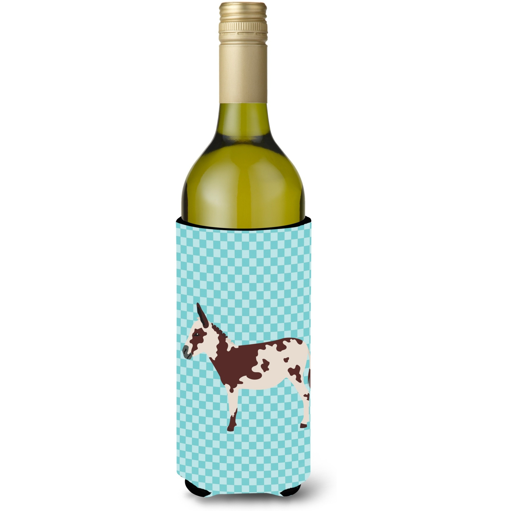 &quotCaroline's Treasures American Spotted Donkey Blue Check Decorative Bottle Hugger, 750 ml, Multicolor"