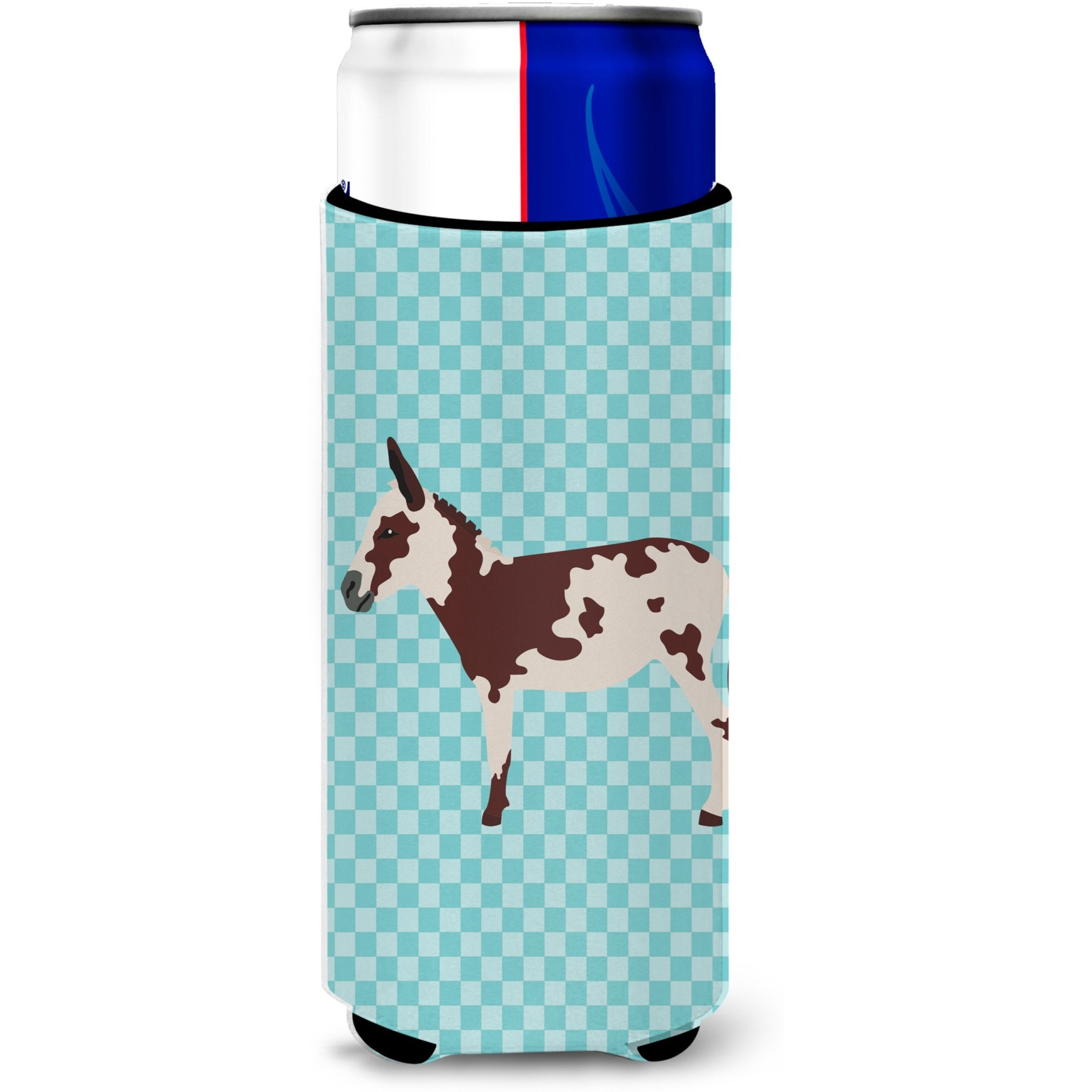 &quotCaroline's Treasures American Spotted Donkey Blue Check Decorative Can Hugger, Slim, Multicolor"