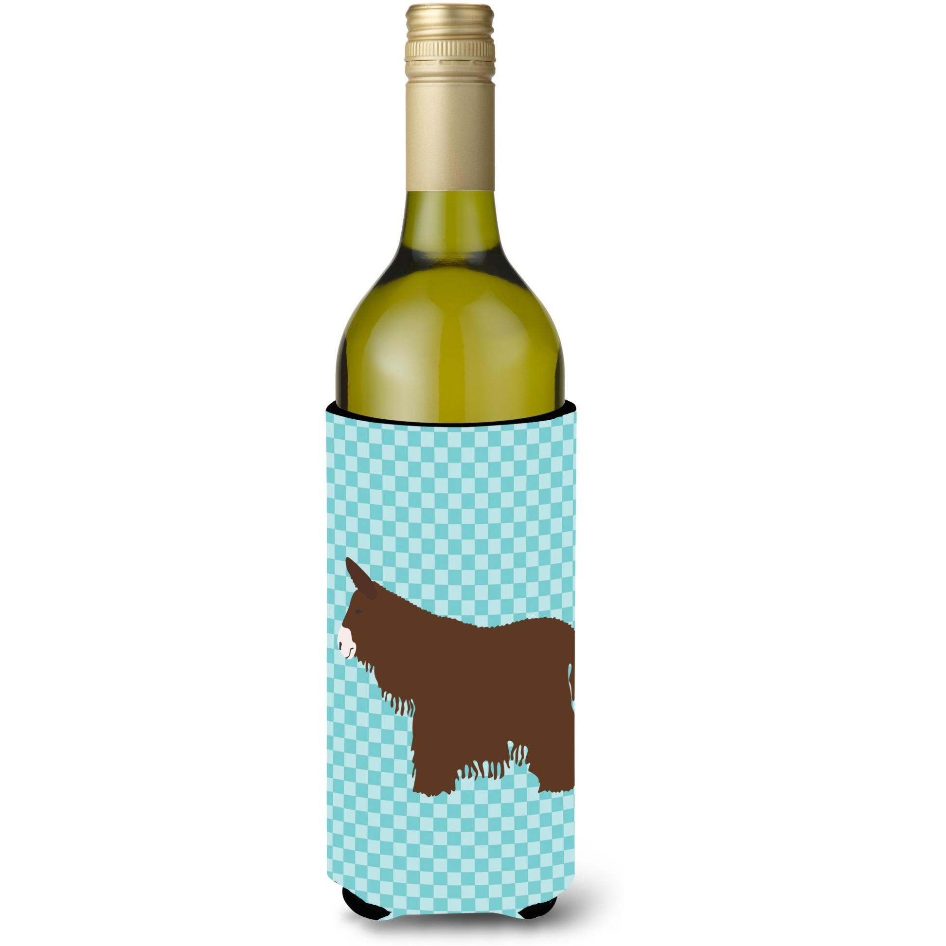 &quotCaroline's Treasures Poitou Poiteuin Donkey Blue Check Decorative Bottle Hugger, 750 ml, Multicolor"