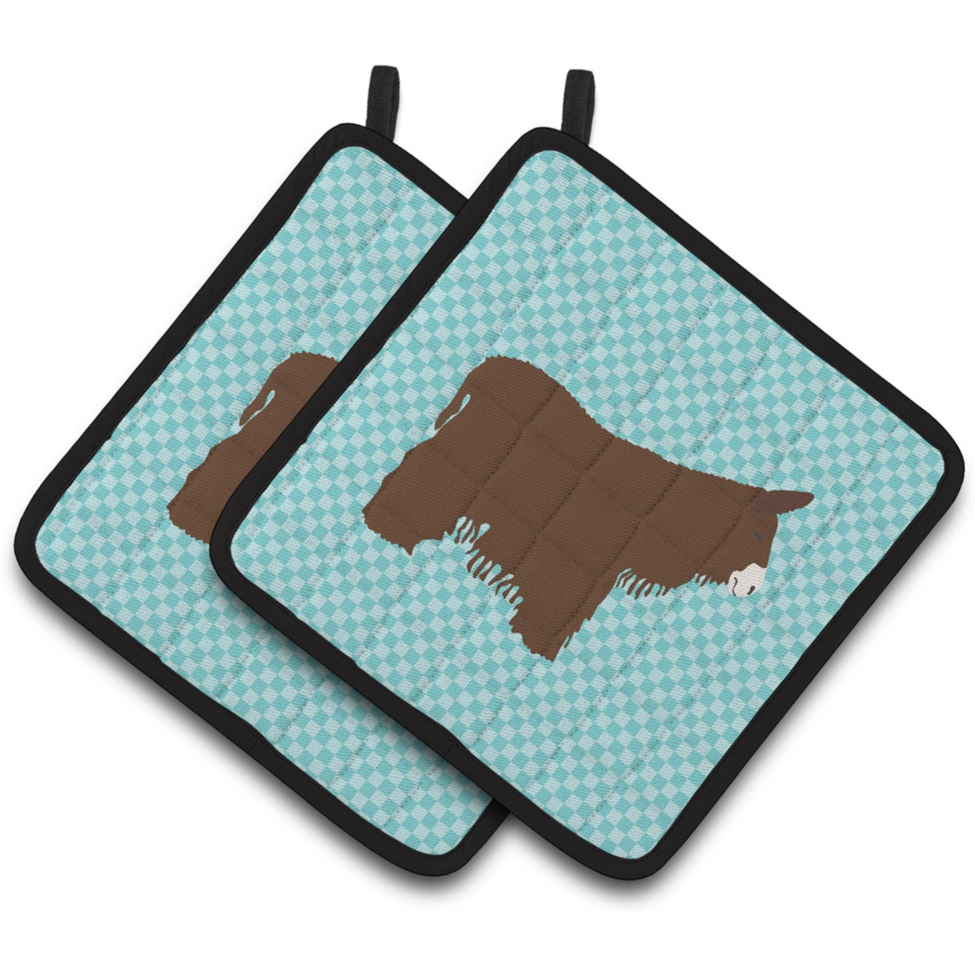 &quotCaroline's Treasures Poitou Poiteuin Donkey Blue Check Decorated Pot Holder, 7.5"" x 7.5"""