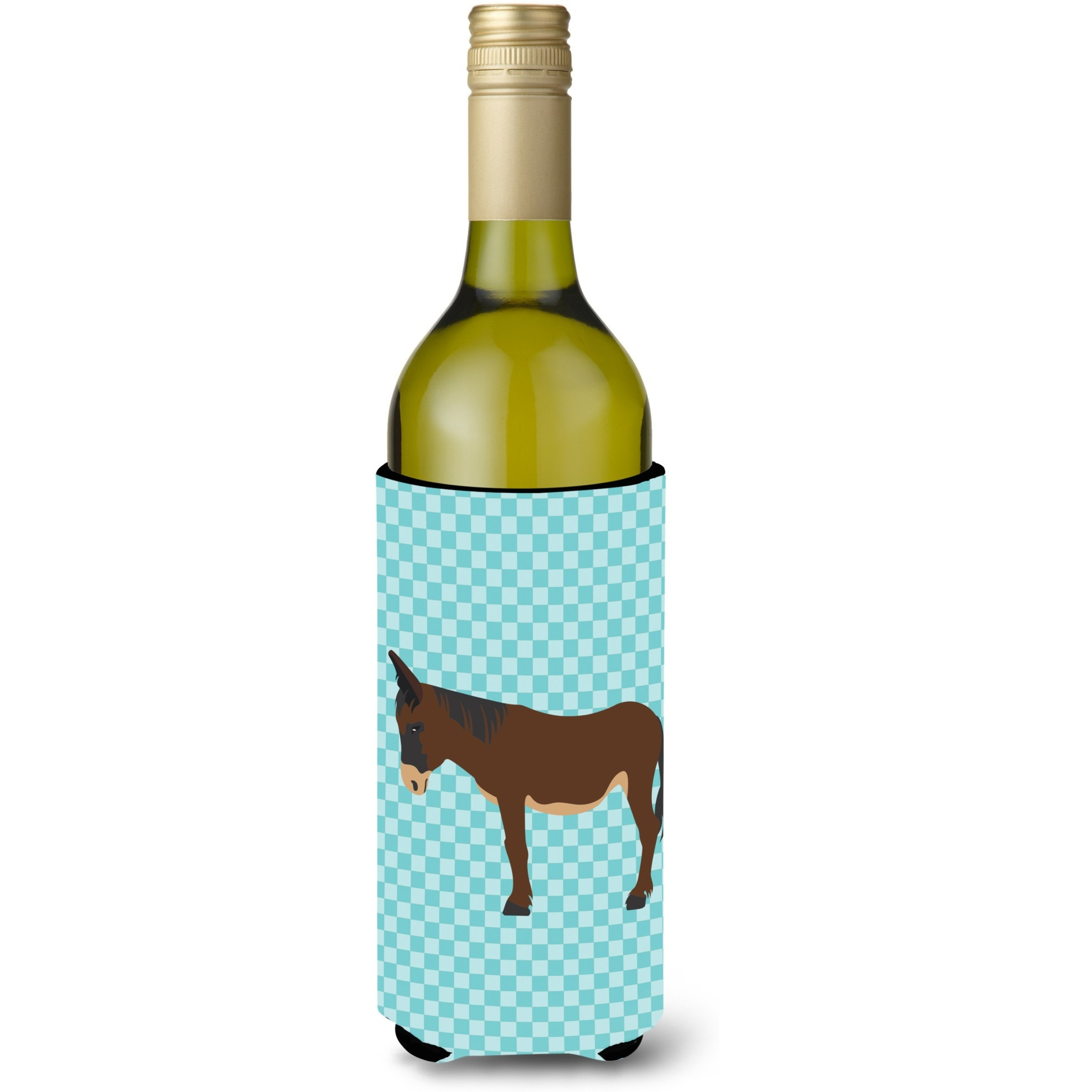 &quotCaroline's Treasures Zamorano-Leones Donkey Blue Check Decorative Bottle Hugger, 750 ml, Multicolor"