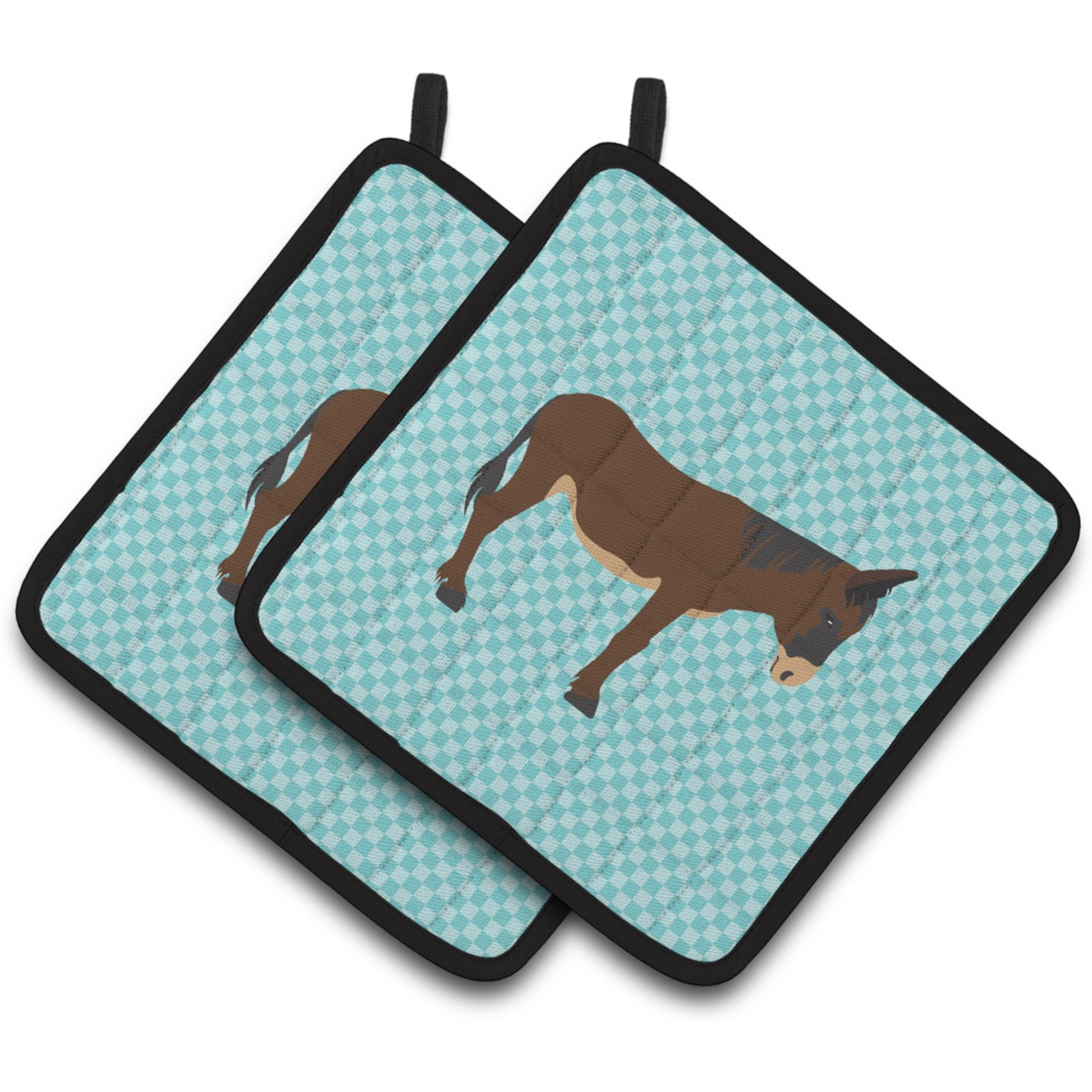 &quotCaroline's Treasures Zamorano-Leones Donkey Blue Check Decorated Pot Holder, 7.5"" x 7.5"""